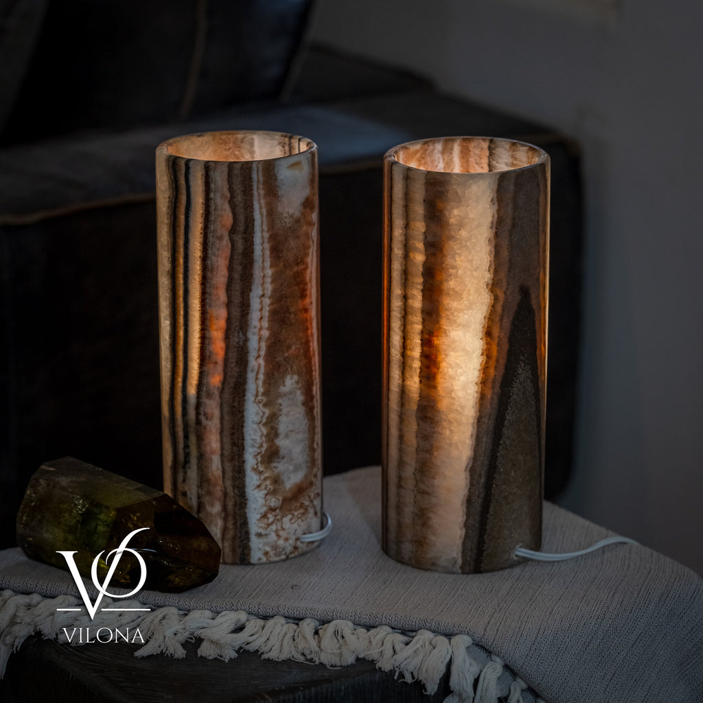 Sahara Onyx - 12" Tall, x 4.5" Diameter (Small Table Lamp Pair #4)