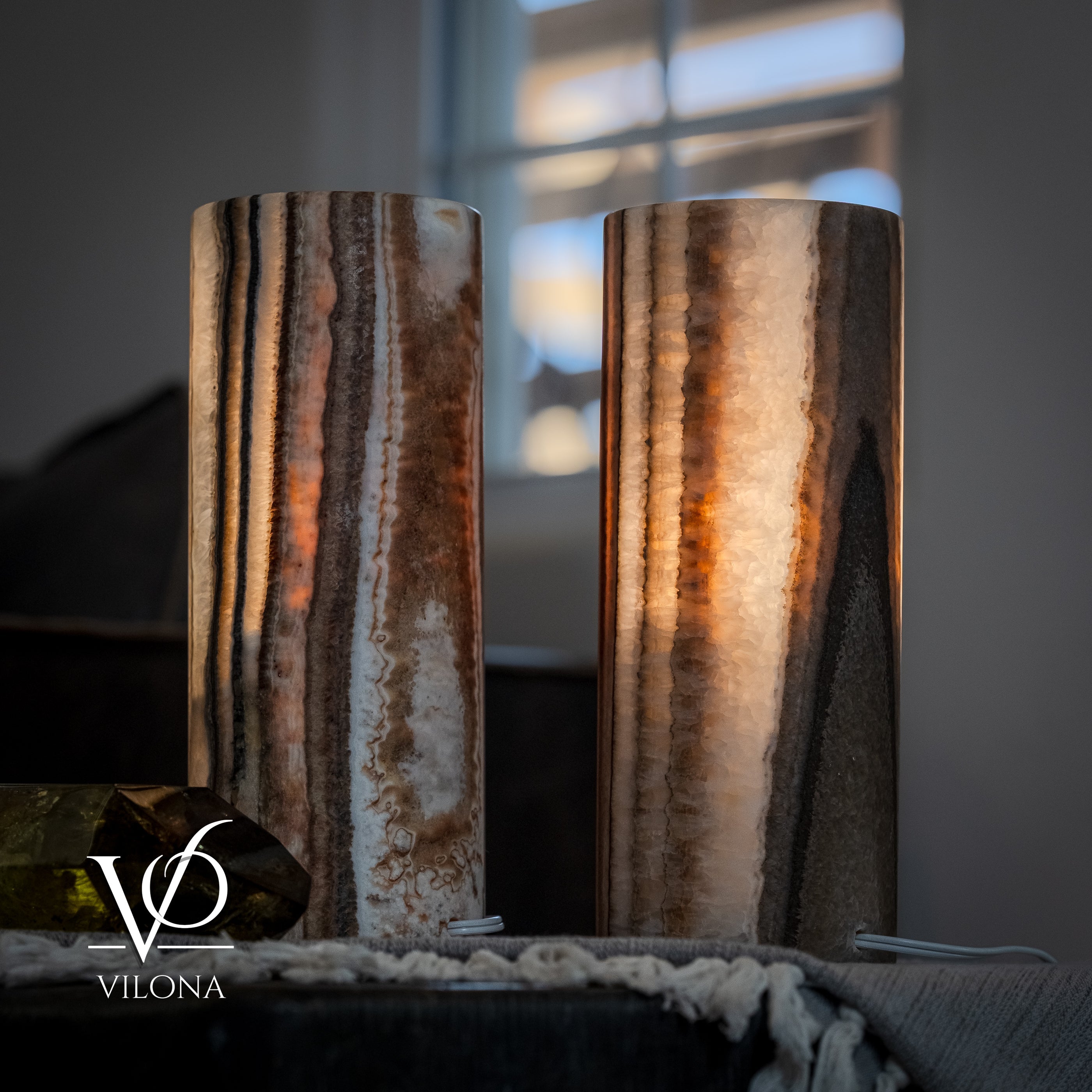 Sahara Onyx - 12" Tall, x 4.5" Diameter (Small Table Lamp Pair #4)