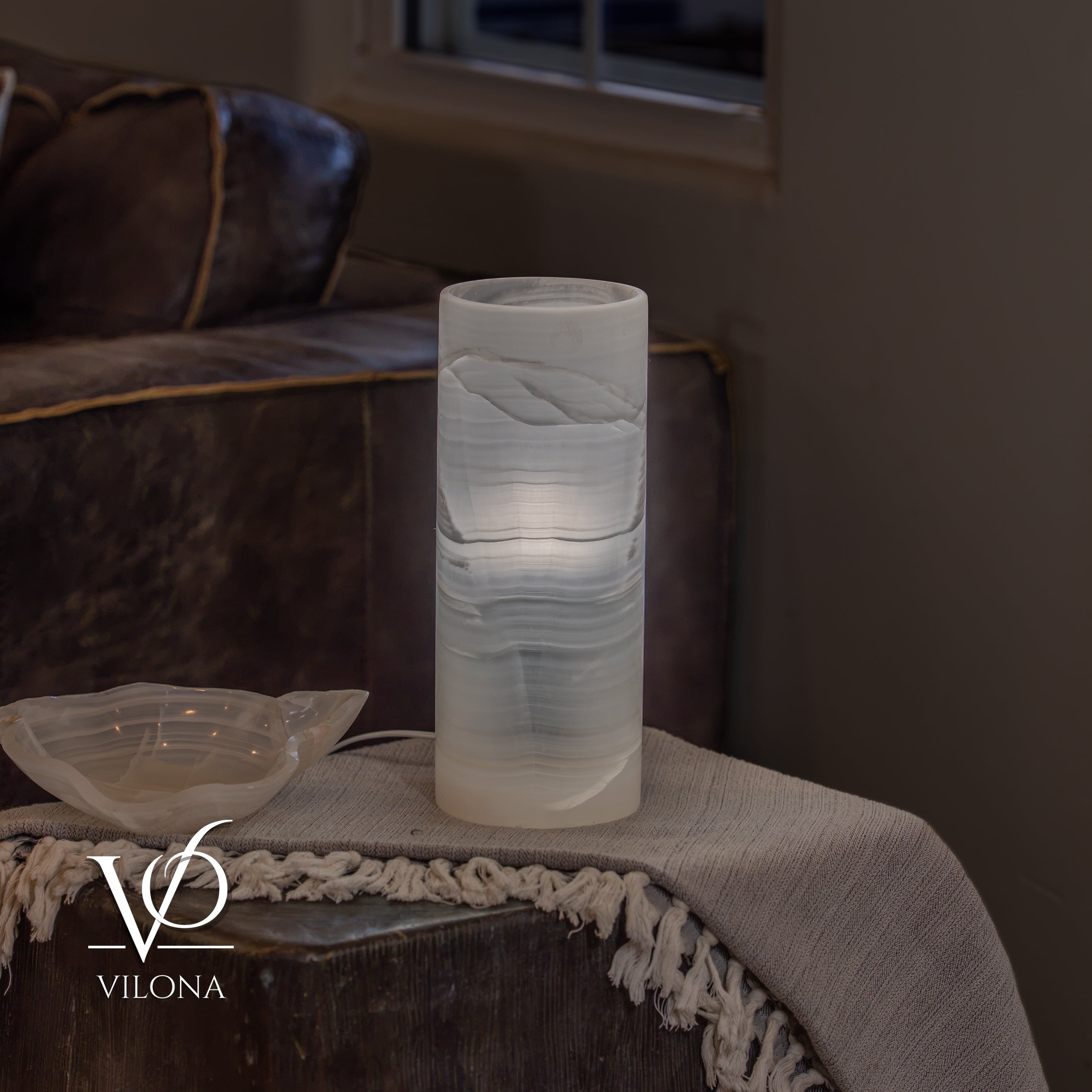 White Ice Onyx - 12" Tall, x 4.5" Diameter (Small Table Lamp #3)