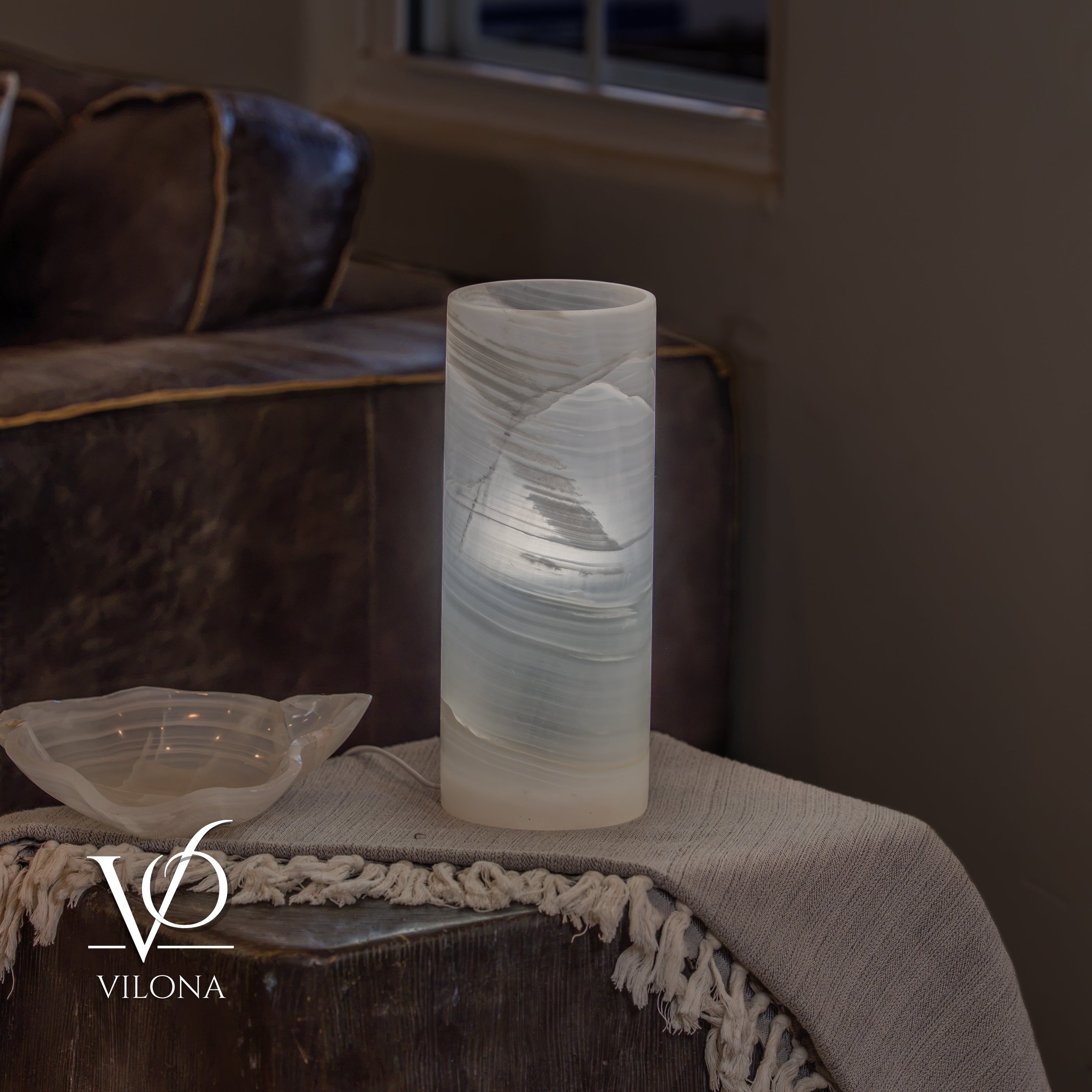 White Ice Onyx - 12" Tall, x 4.5" Diameter (Small Table Lamp #3)