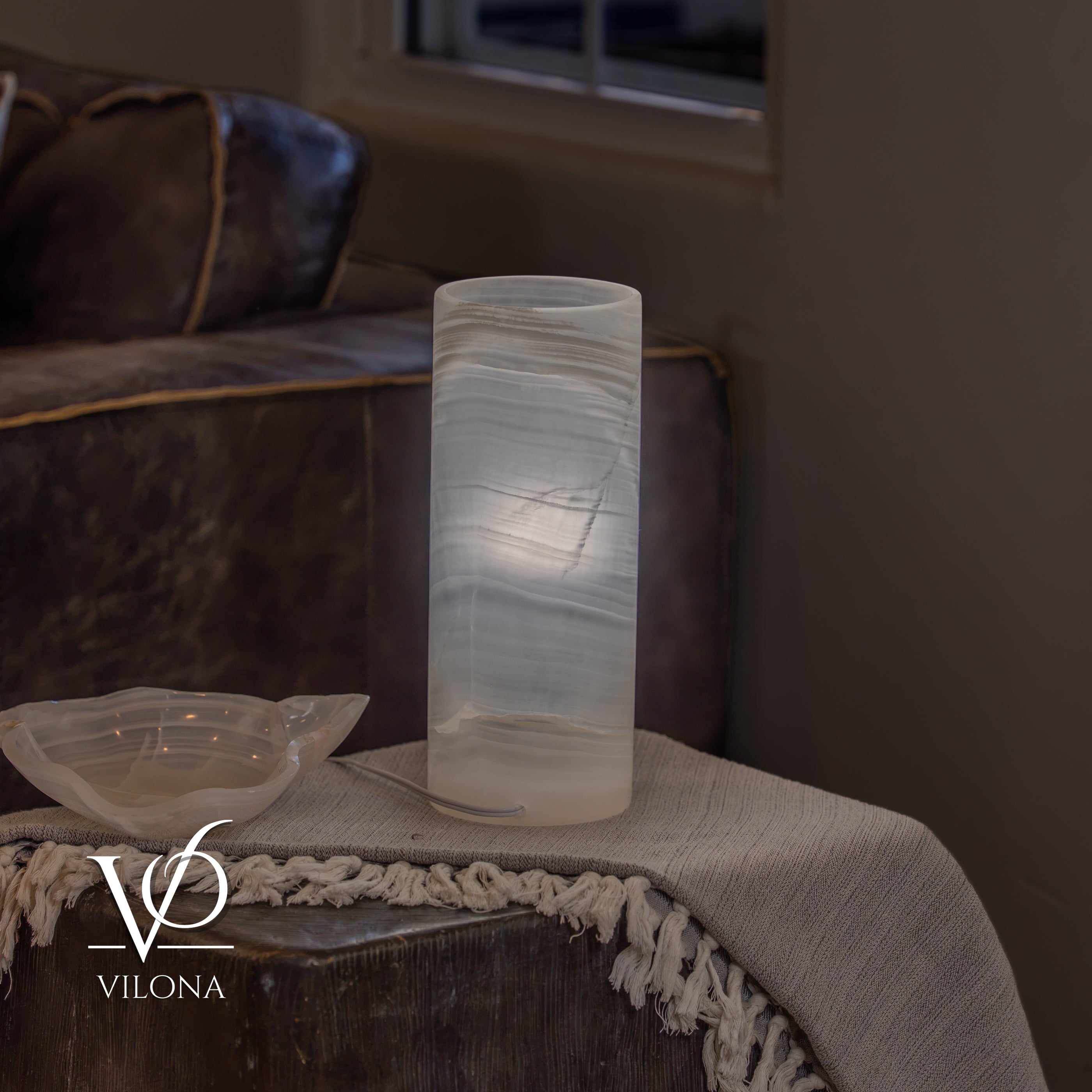 White Ice Onyx - 12" Tall, x 4.5" Diameter (Small Table Lamp #3)