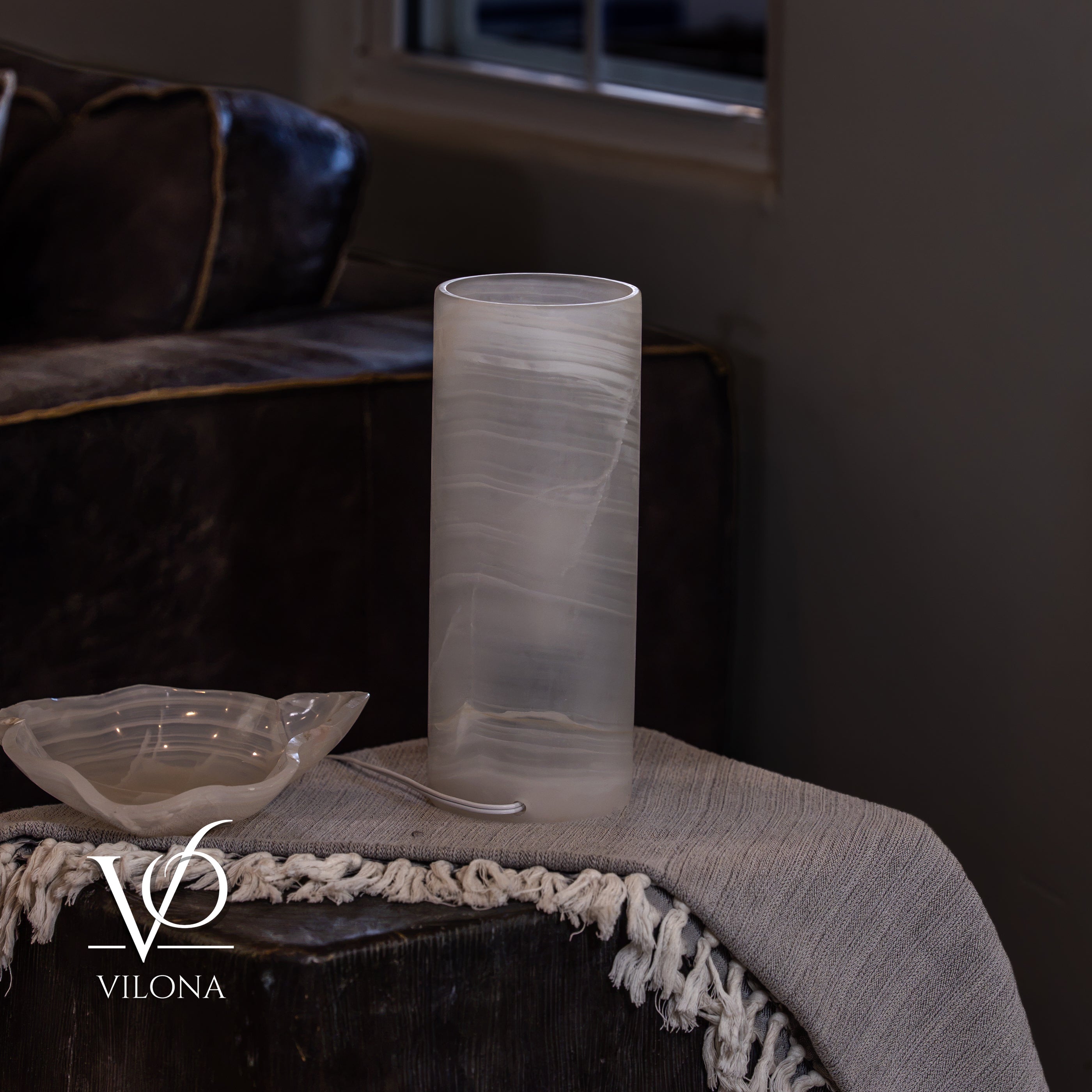 White Ice Onyx - 12" Tall, x 4.5" Diameter (Small Table Lamp #3)