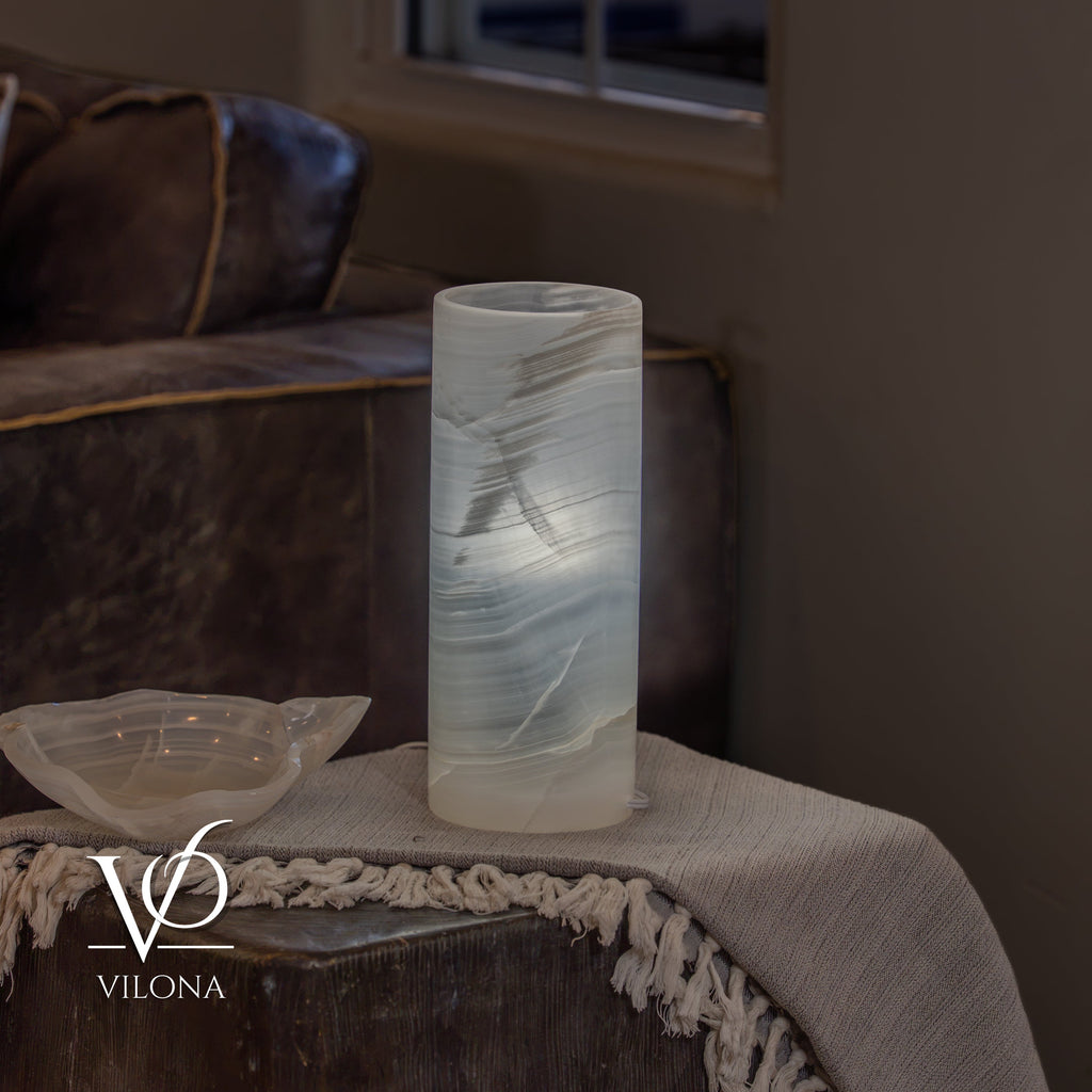White Ice Onyx - 12" Tall, x 4.5" Diameter (Small Table Lamp #3)