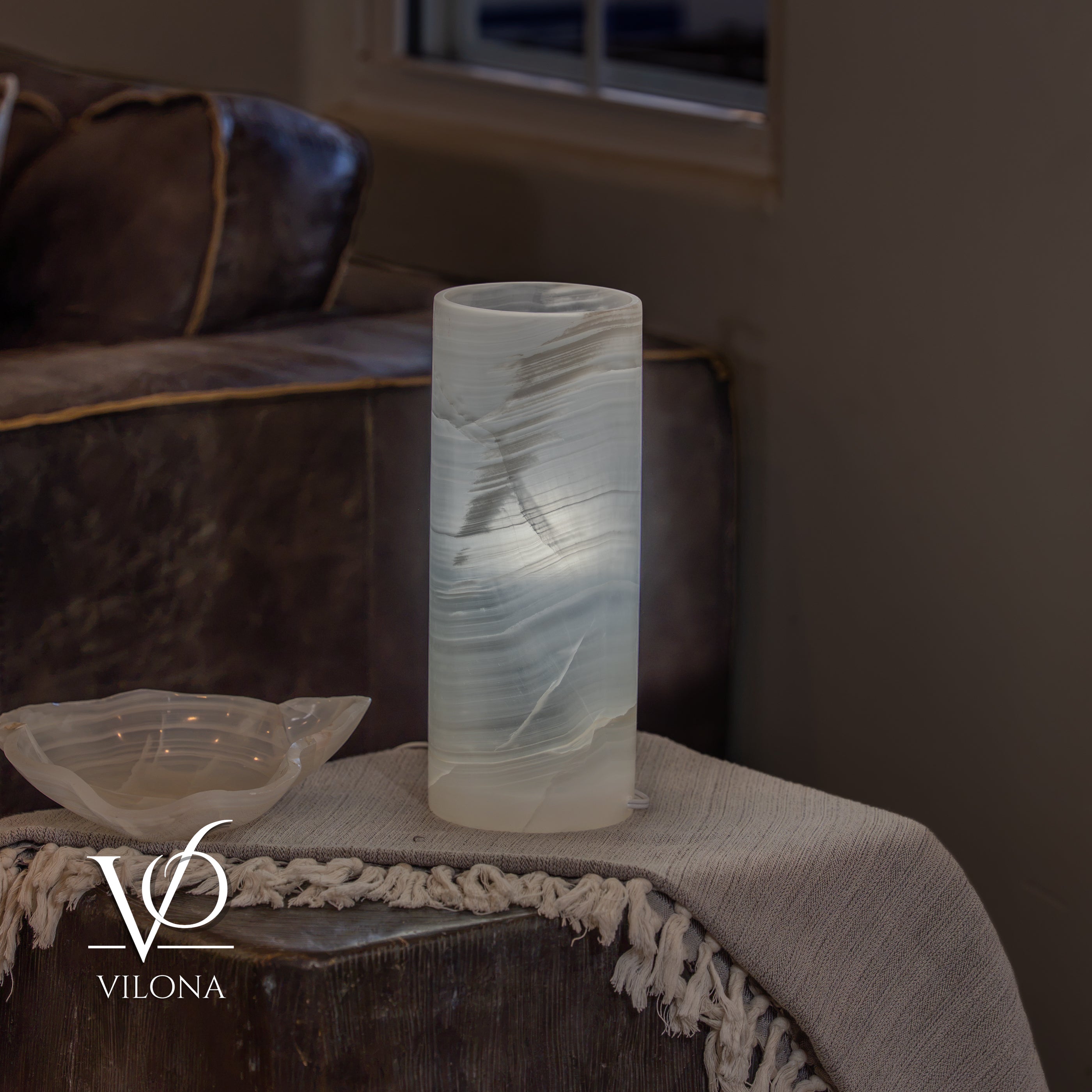 White Ice Onyx - 12" Tall, x 4.5" Diameter (Small Table Lamp #3)