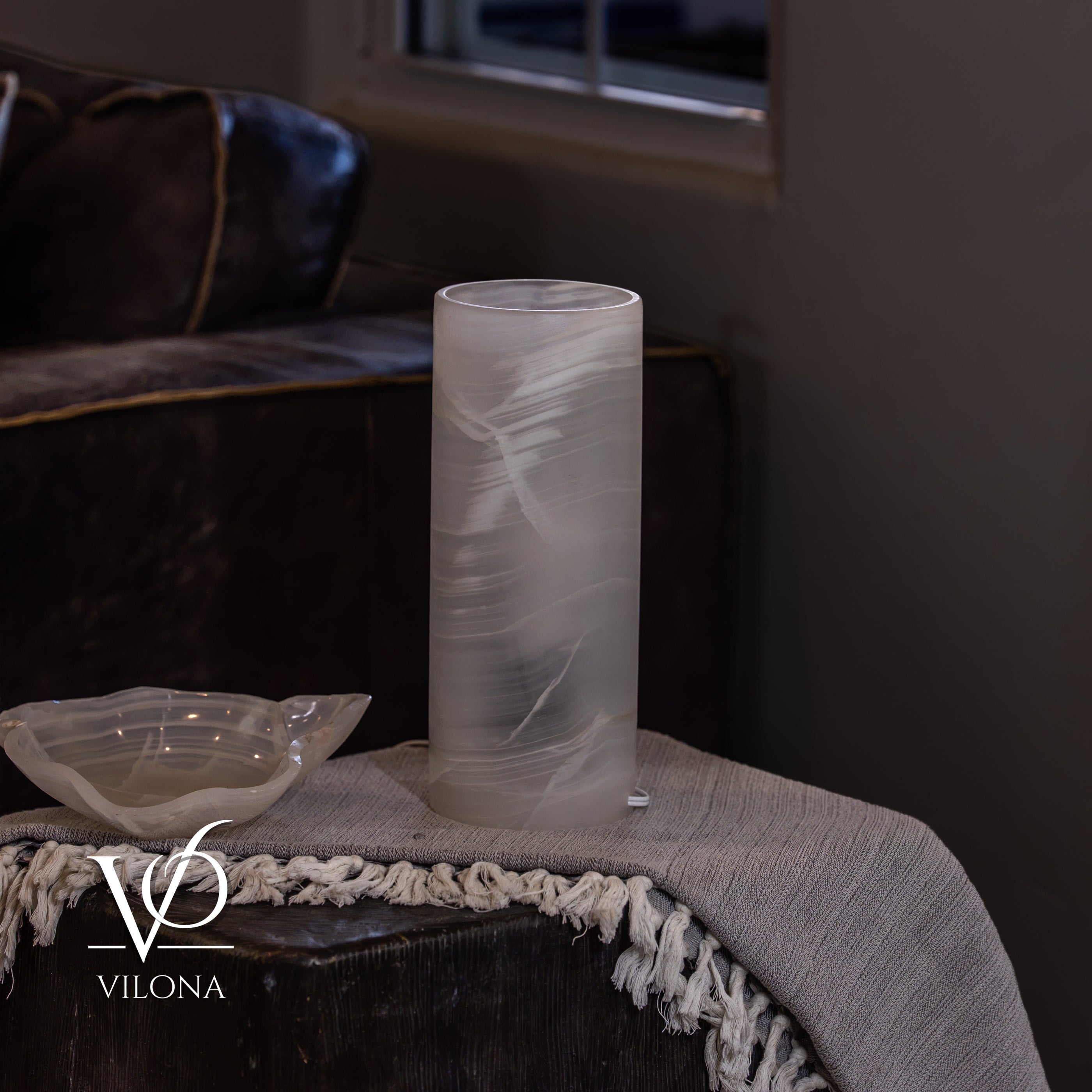 White Ice Onyx - 12" Tall, x 4.5" Diameter (Small Table Lamp #3)