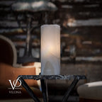 White Ice Onyx - 12" Tall, x 4.5" Diameter (Small Live Edge Table Lamp #4)