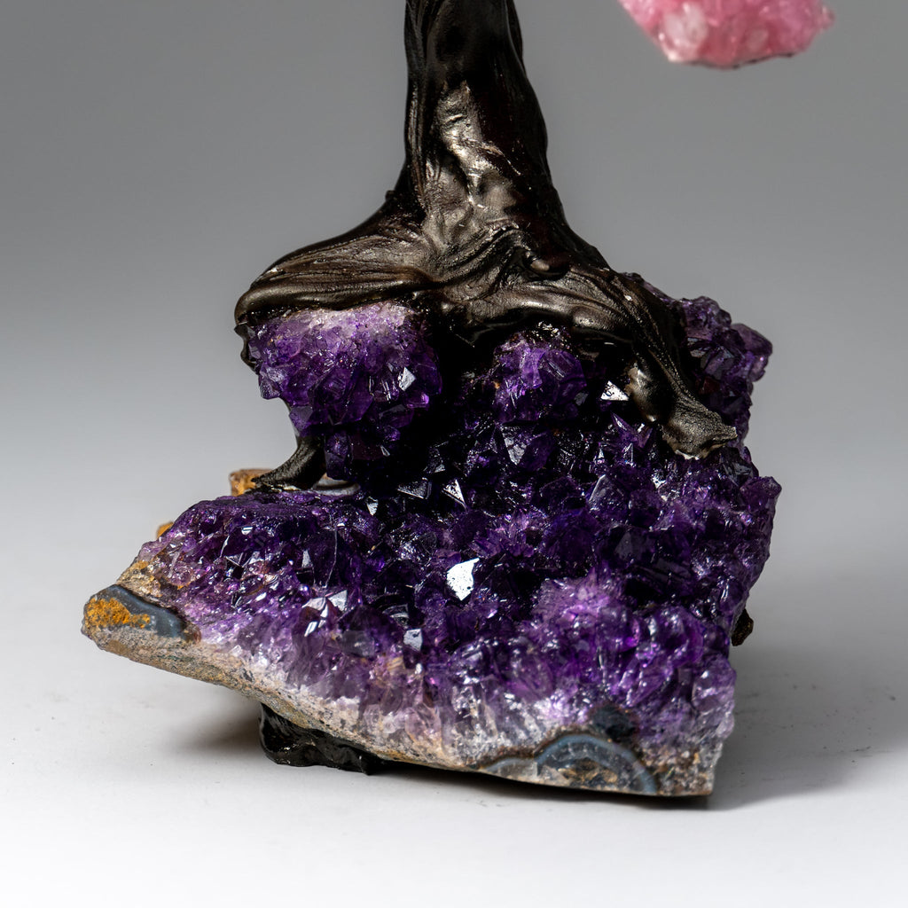 Genuine Rose Quartz Clustered Gemstone Tree on Amethyst Matrix (7 inch)(The Love Tree)