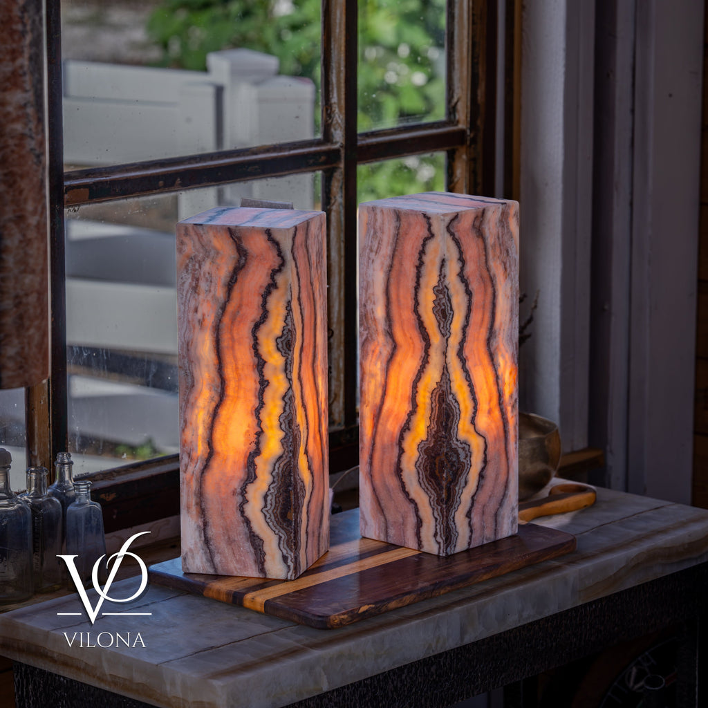 Rosa Onyx Table Lamp Pair – 17.75" Tall × 6" Square #1