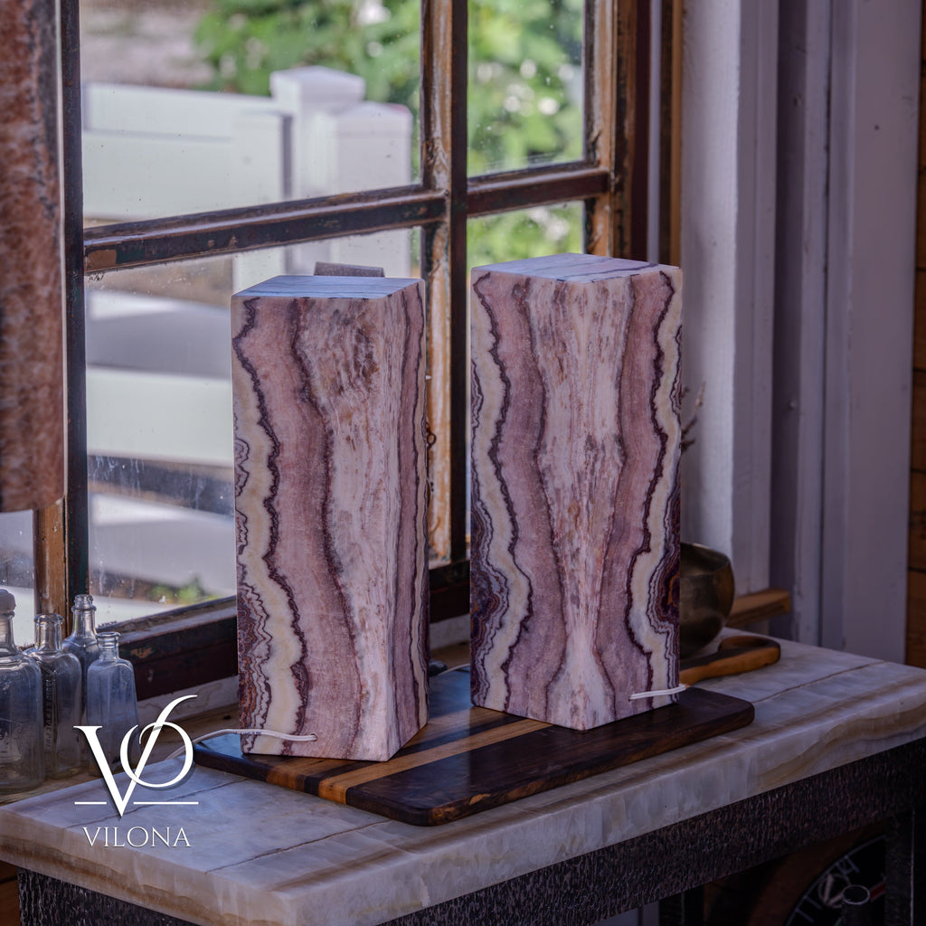Rosa Onyx Table Lamp Pair – 17.75" Tall × 6" Square #1
