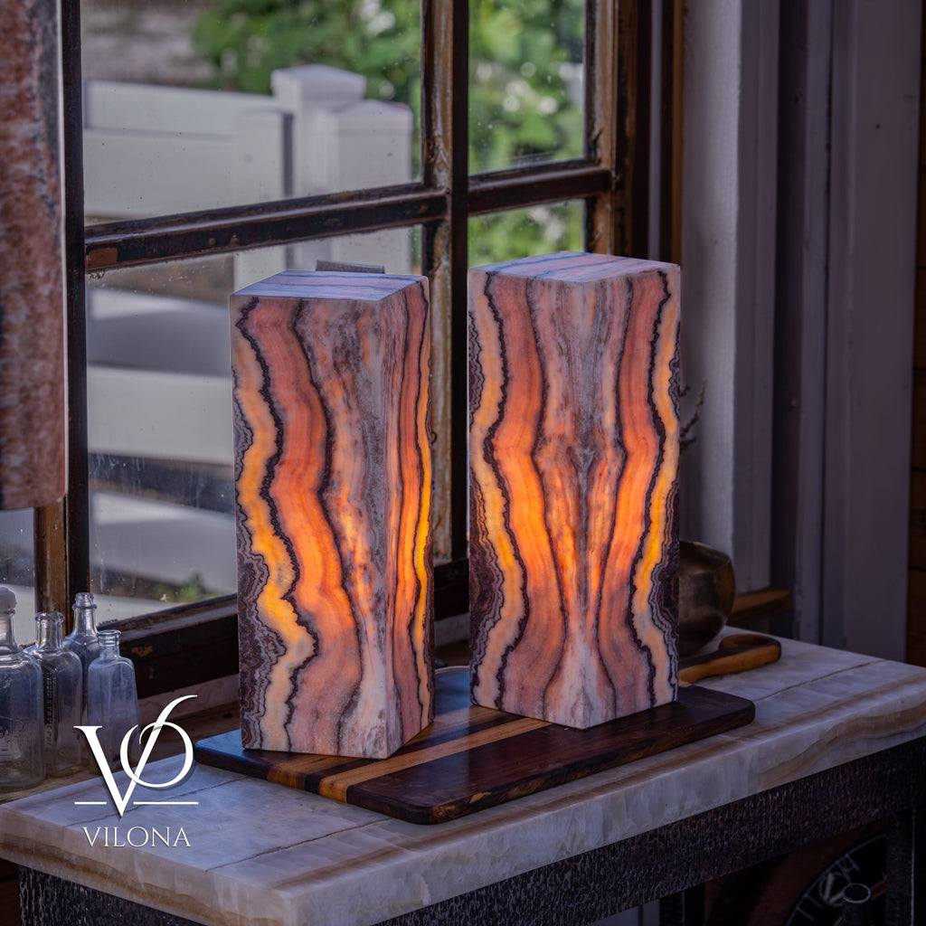 Rosa Onyx Table Lamp Pair – 17.75" Tall × 6" Square #1