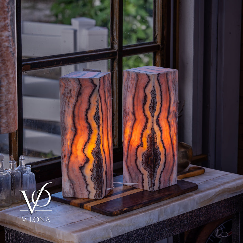 Rosa Onyx Table Lamp Pair – 17.75" Tall × 6" Square #1