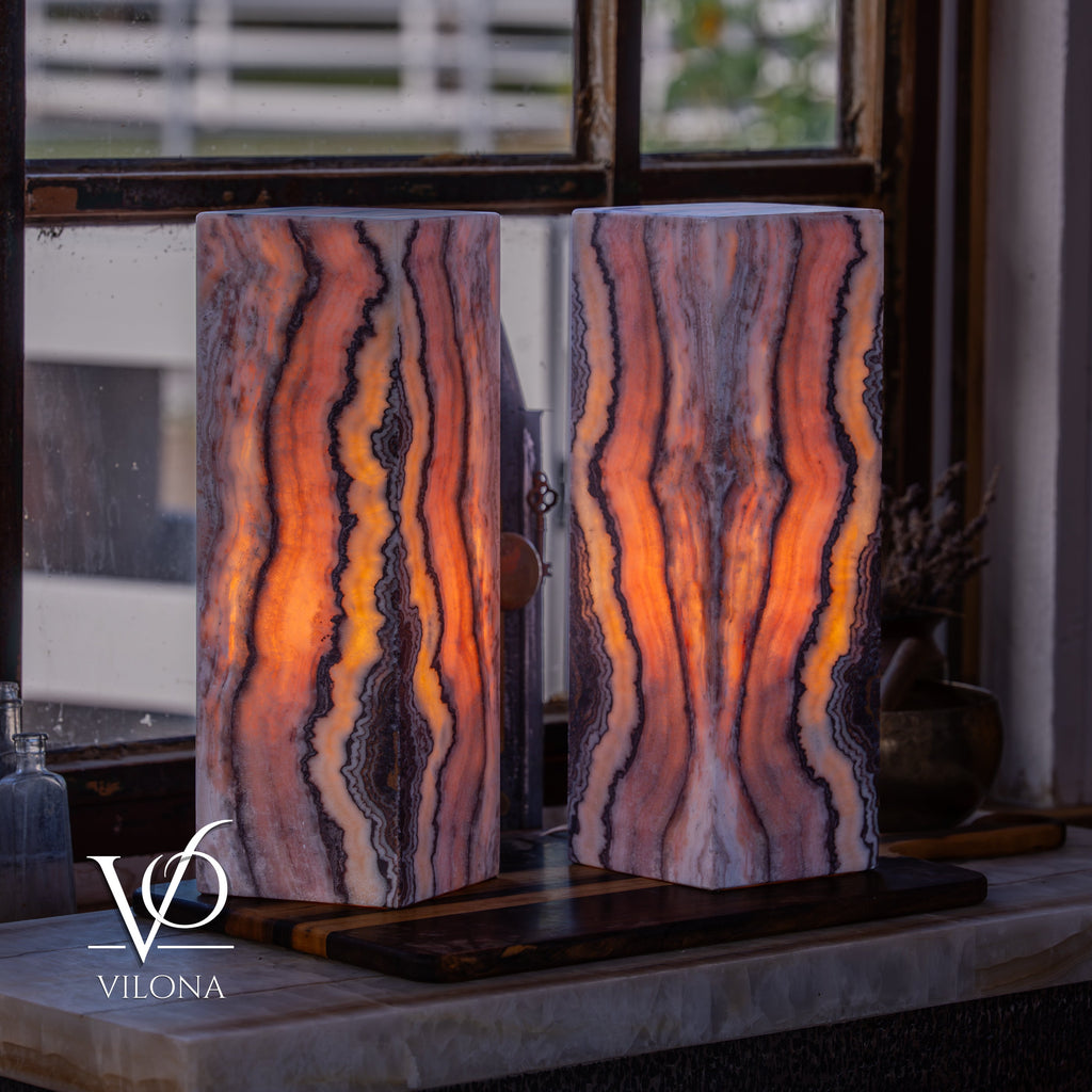 Rosa Onyx Table Lamp Pair – 17.75" Tall × 6" Square #1
