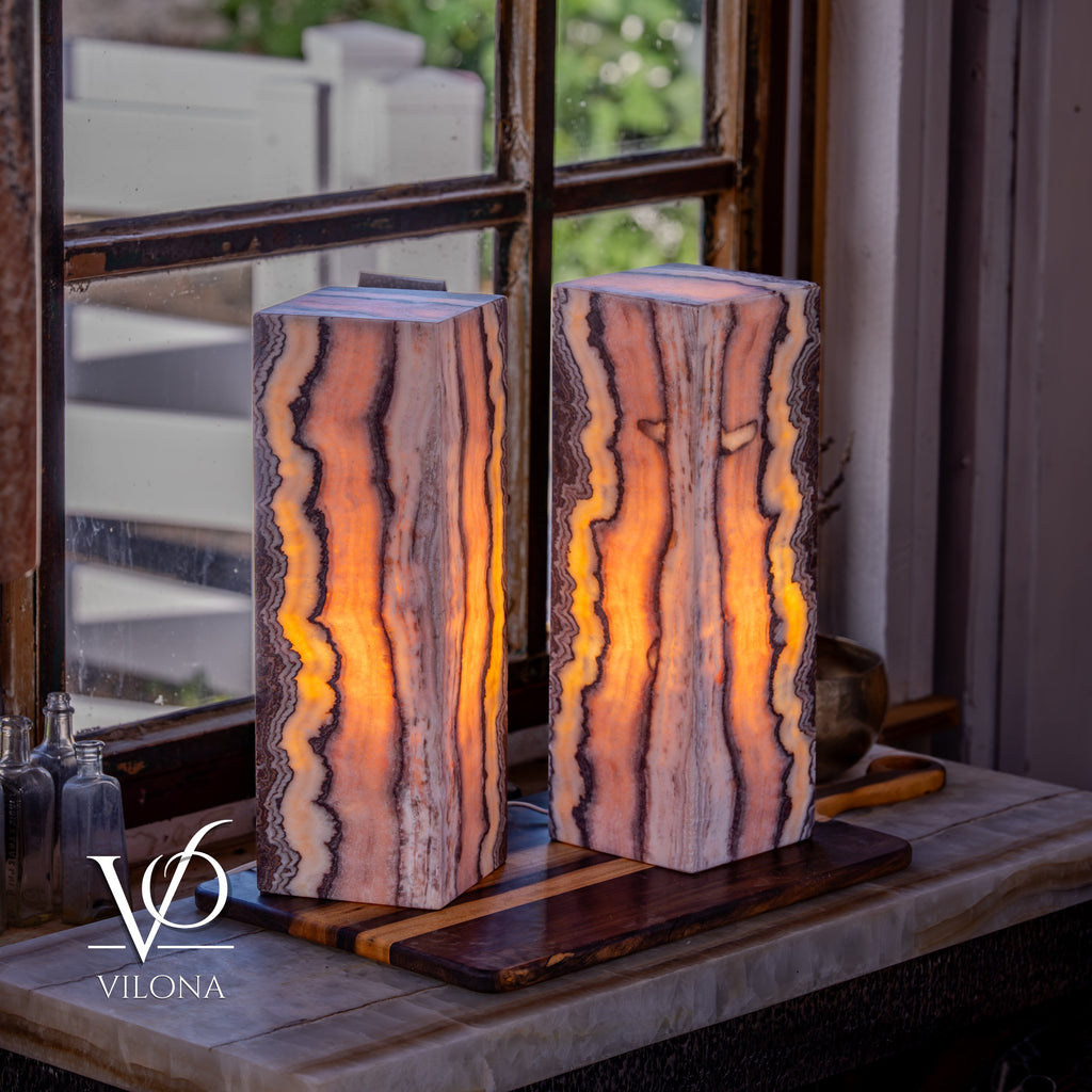 Rosa Onyx Table Lamp Pair – 17.75" Tall × 6" Square #2