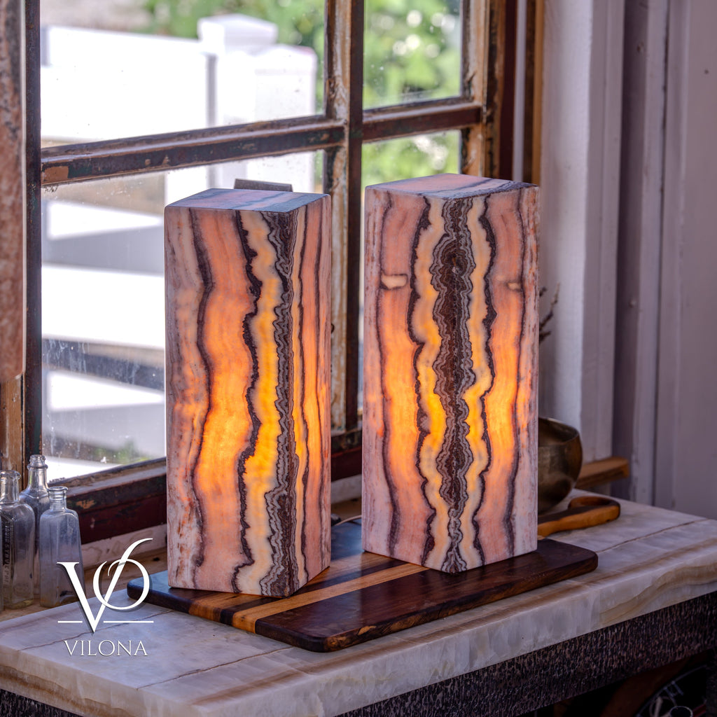 Rosa Onyx Table Lamp Pair – 17.75" Tall × 6" Square #2