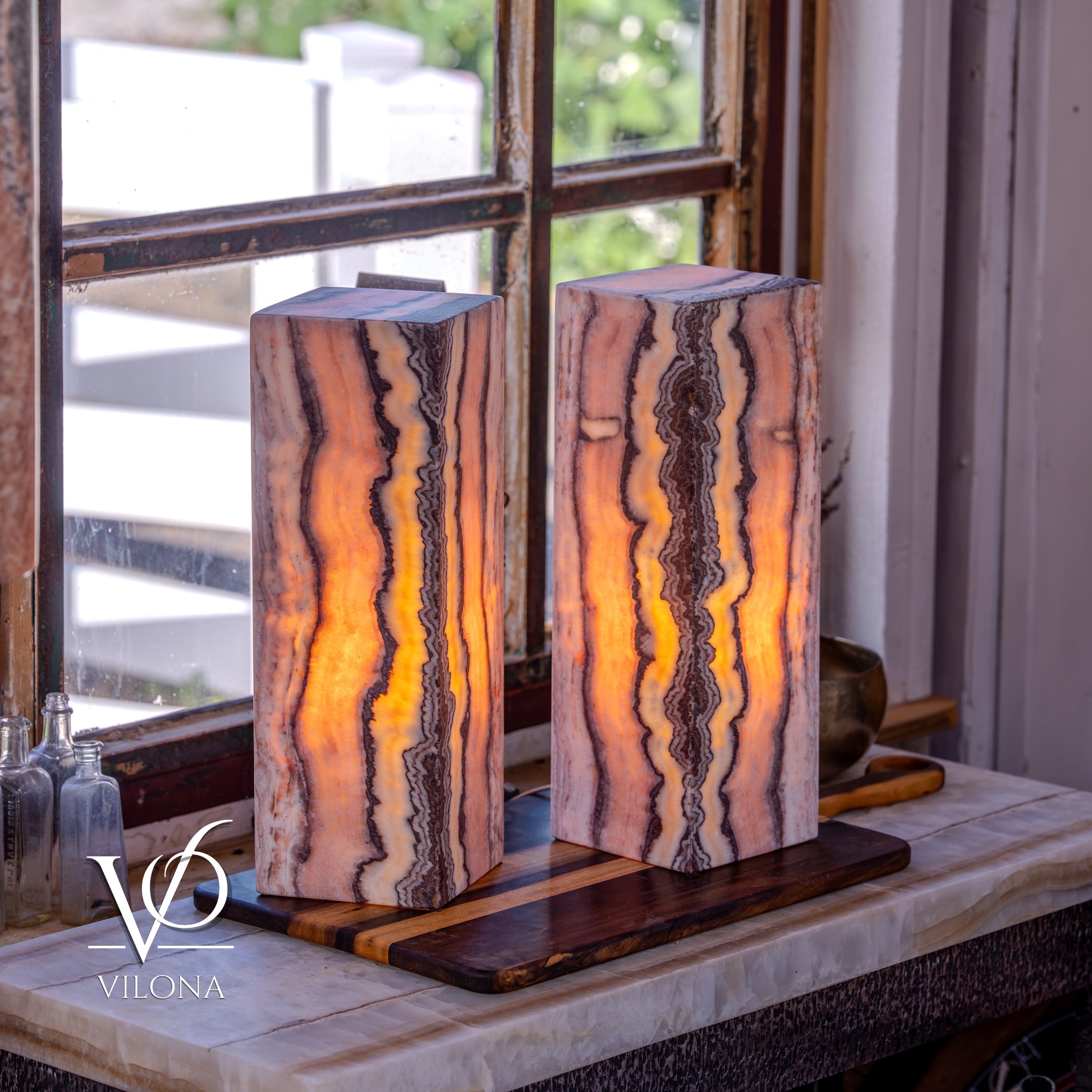 Rosa Onyx Table Lamp Pair – 17.75" Tall × 6" Square #2