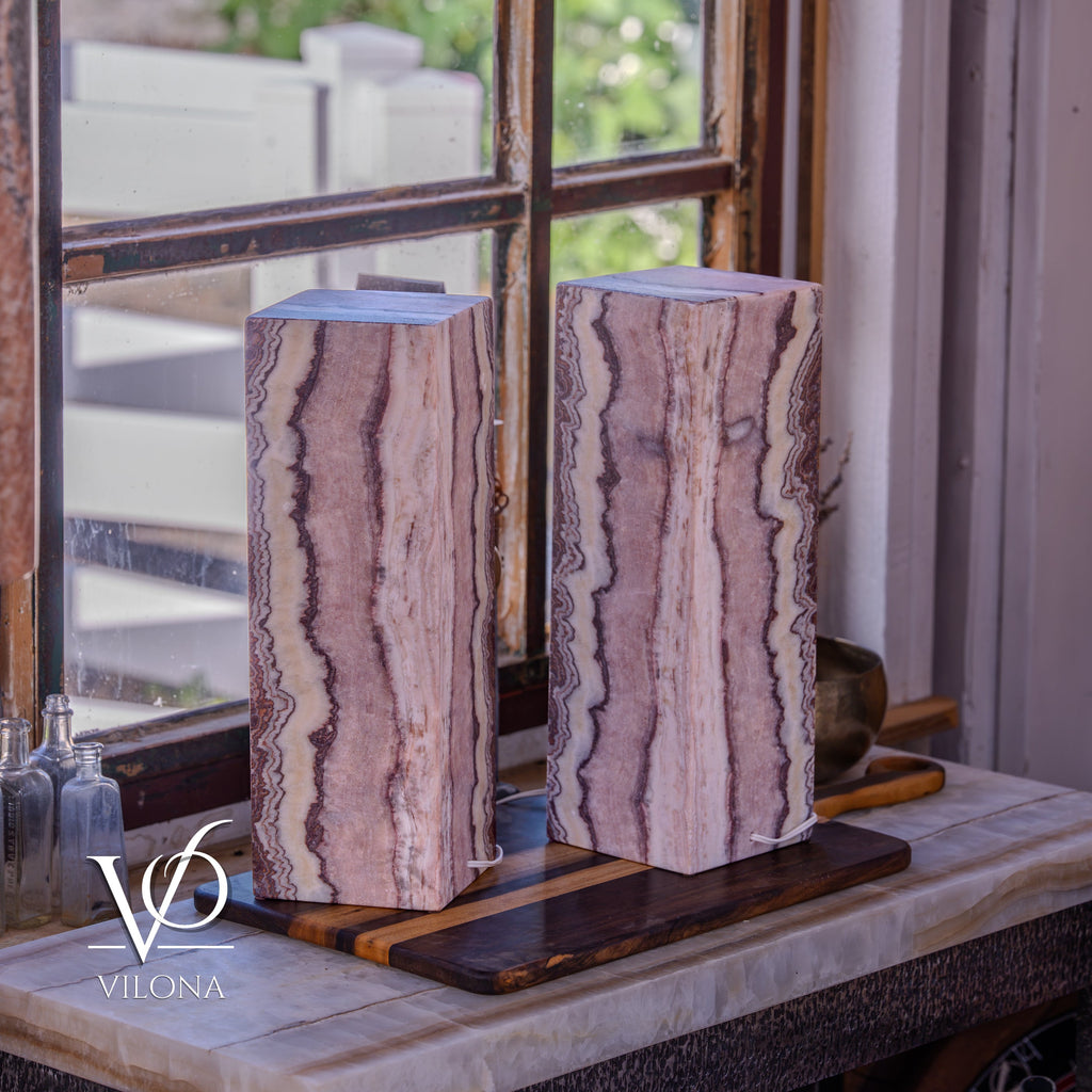 Rosa Onyx Table Lamp Pair – 17.75" Tall × 6" Square #2
