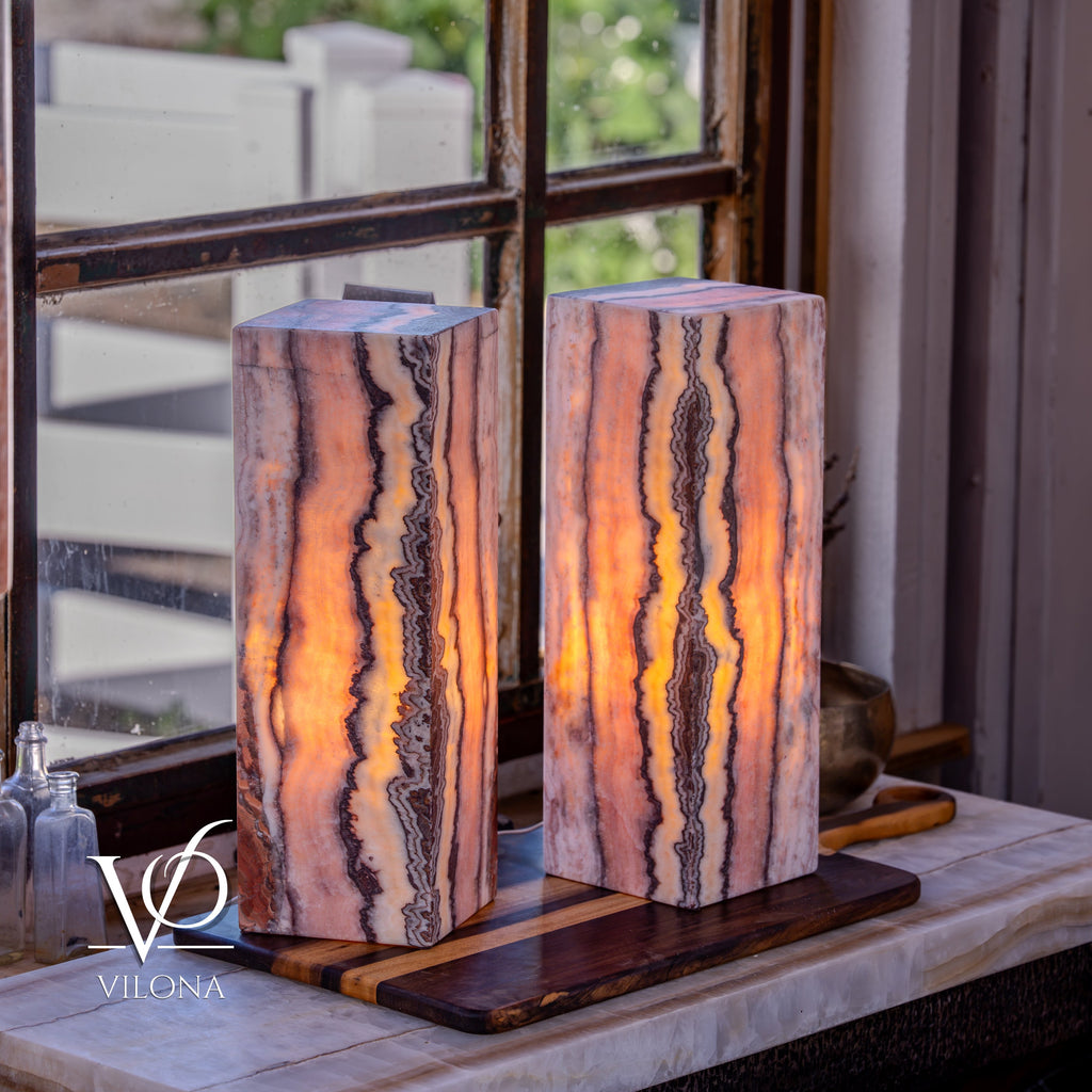 Rosa Onyx Table Lamp Pair – 17.75" Tall × 6" Square #3