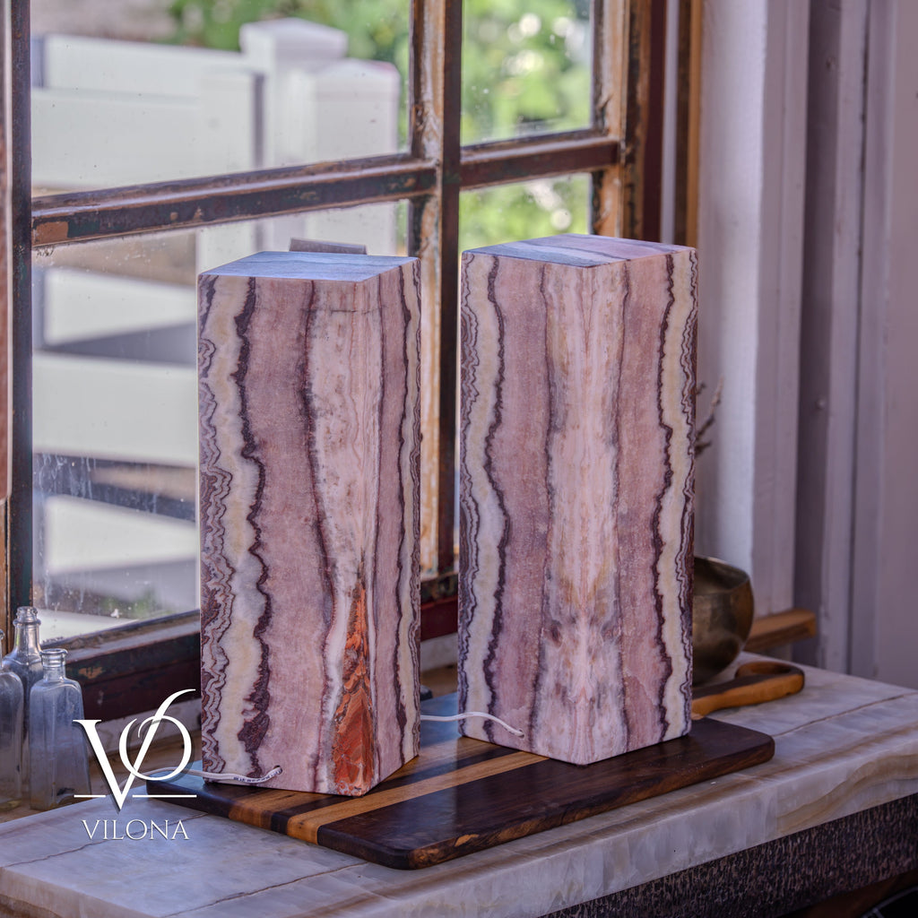Rosa Onyx Table Lamp Pair – 17.75" Tall × 6" Square #3