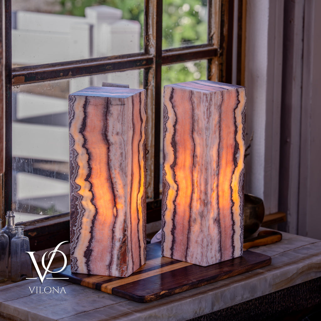 Rosa Onyx Table Lamp Pair – 17.75" Tall × 6" Square #3