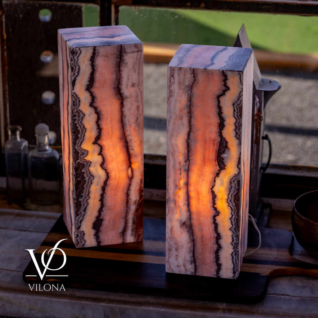 Rosa Onyx Table Lamp Pair – 17.75" Tall × 6" Square #3
