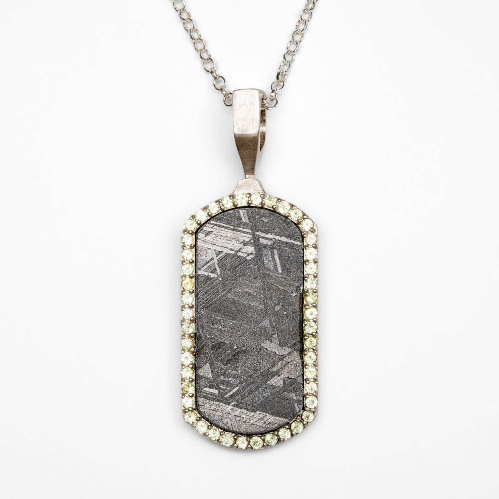 Muonionalusta Meteorite Dog Tag Pendant with 18" Sterling Silver Chain