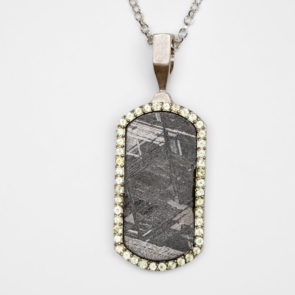 Muonionalusta Meteorite Dog Tag Pendant with 18" Sterling Silver Chain