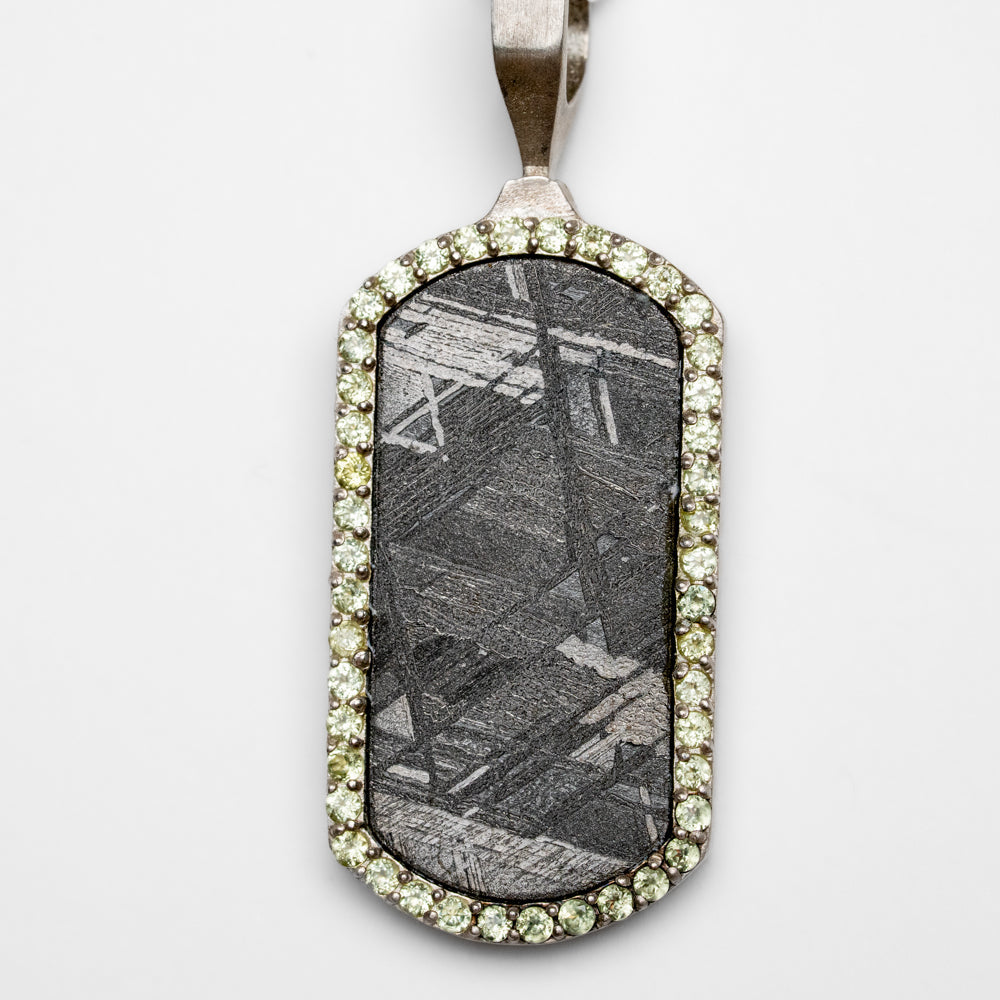 Muonionalusta Meteorite Dog Tag Pendant with 18" Sterling Silver Chain