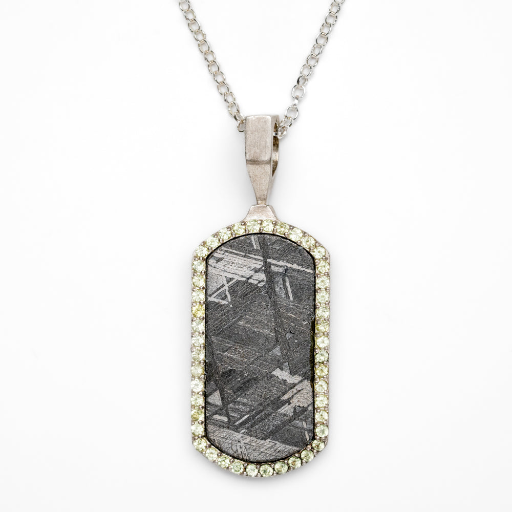 Muonionalusta Meteorite Dog Tag Pendant with 18" Sterling Silver Chain