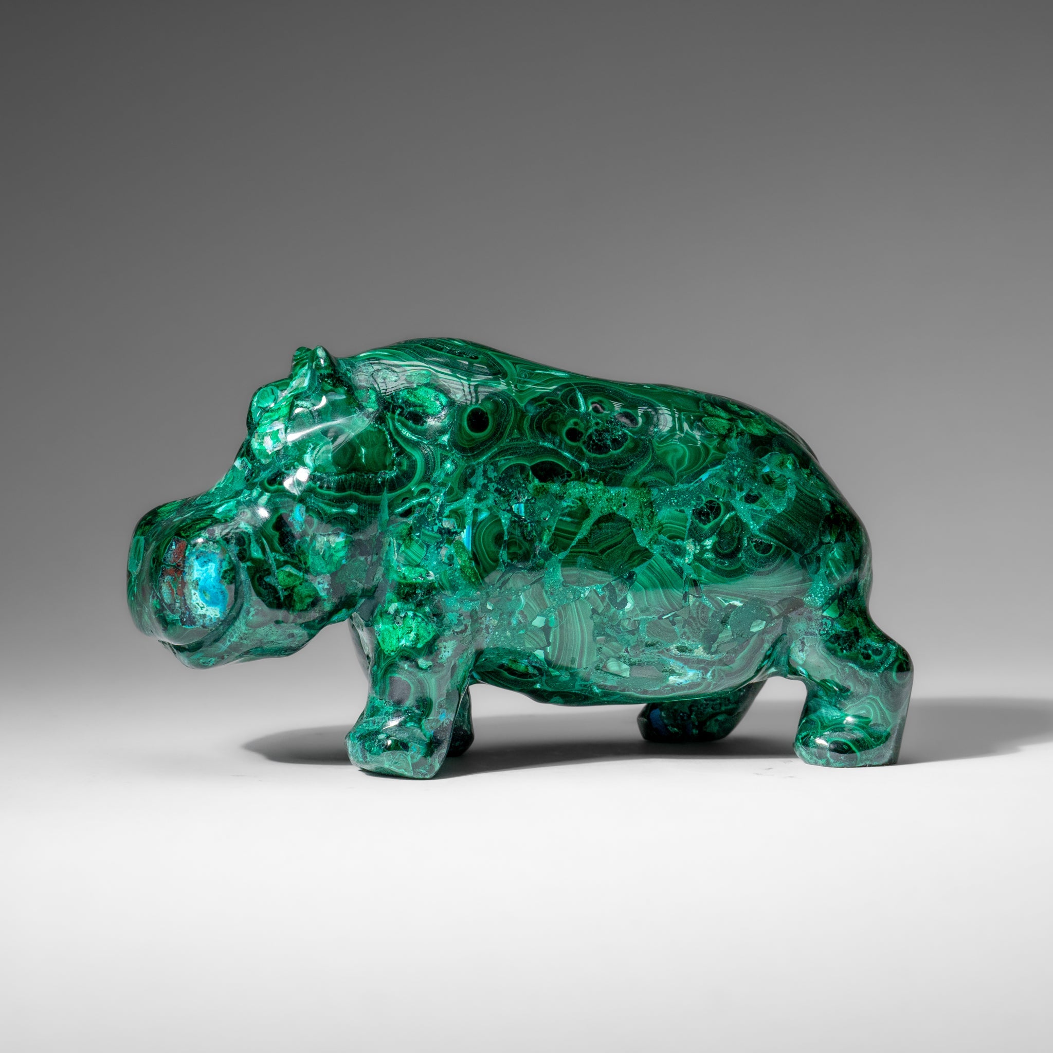 Genuine Polished Malachite Hippo Carving (2.6 lbs)