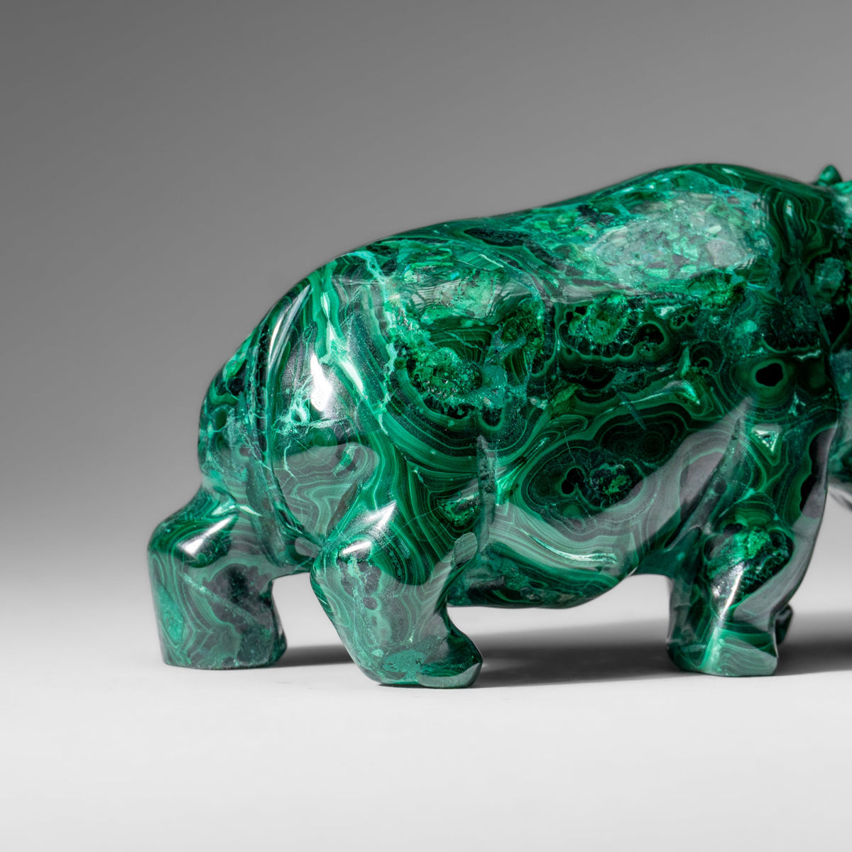 Genuine Polished Malachite Hippo Carving (2.6 lbs)