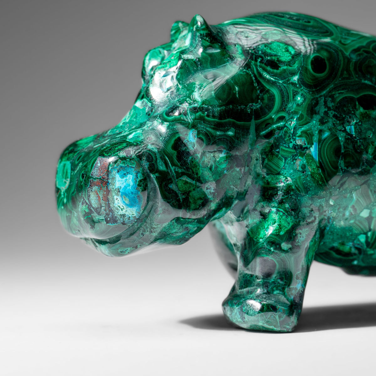 Genuine Polished Malachite Hippo Carving (2.6 lbs)