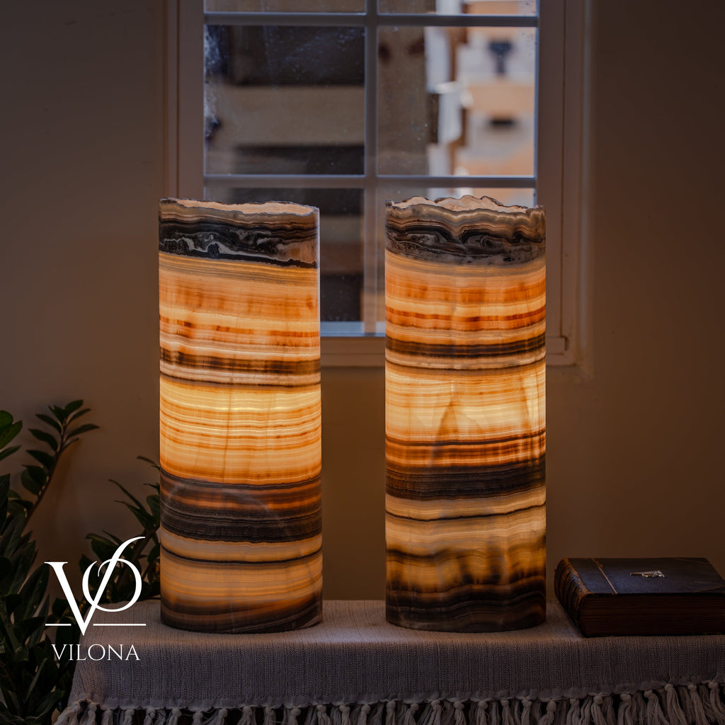 Honeycomb Onyx Live Edge Table Lamp Pair #1