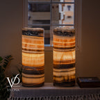 Honeycomb Onyx Live Edge Table Lamp Pair #1