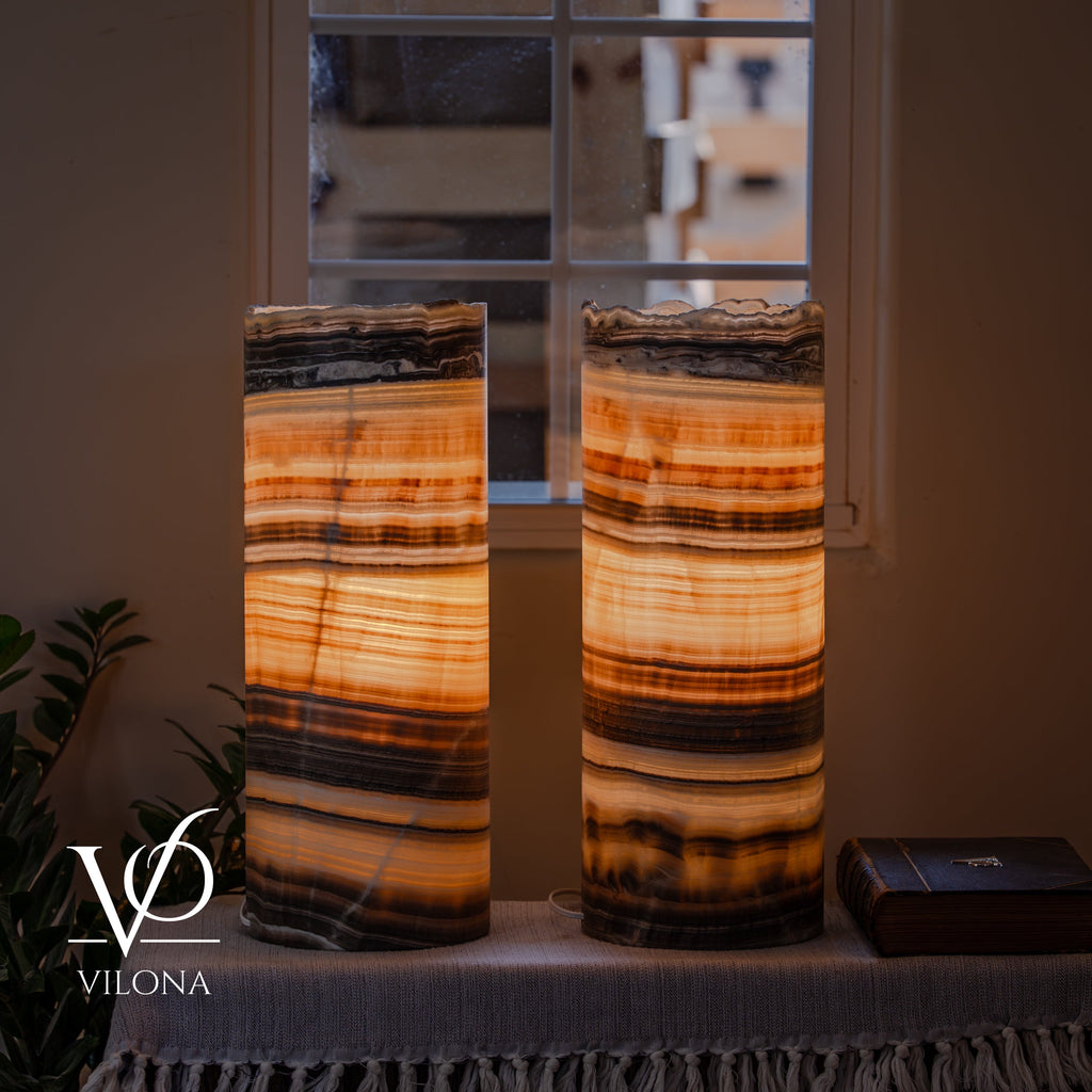 Honeycomb Onyx Live Edge Table Lamp Pair #1