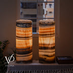 Honeycomb Onyx Live Edge Table Lamp Pair #1