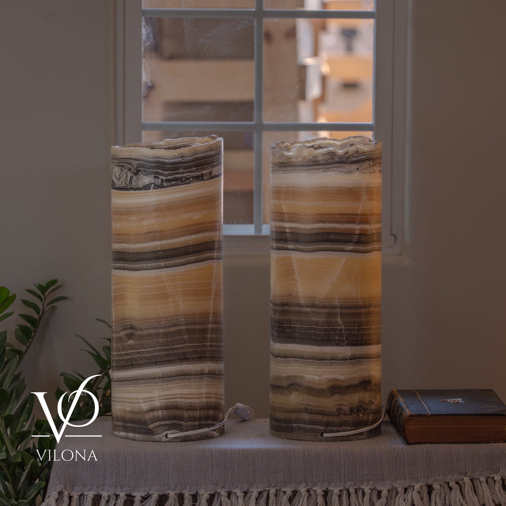 Honeycomb Onyx Live Edge Table Lamp Pair #1