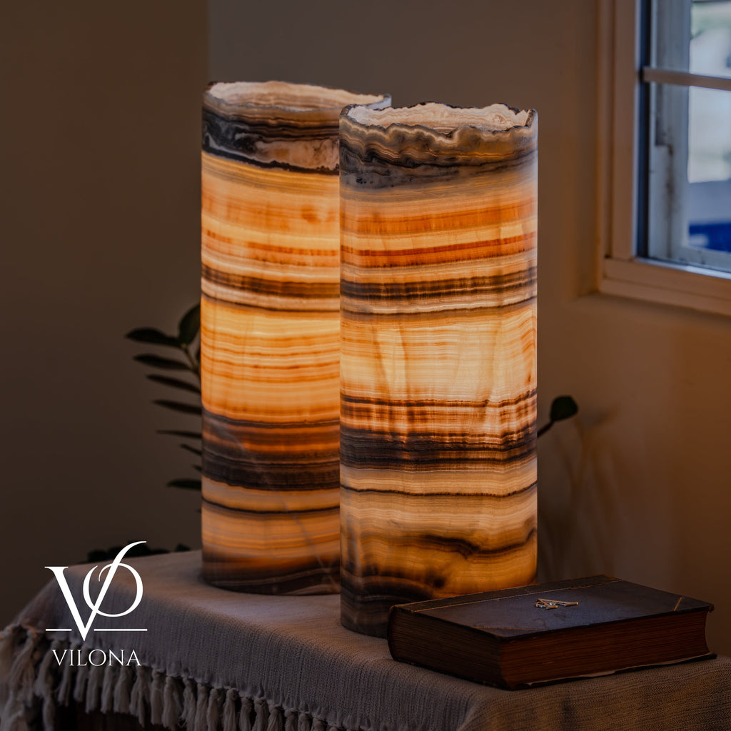 Honeycomb Onyx Live Edge Table Lamp Pair #1