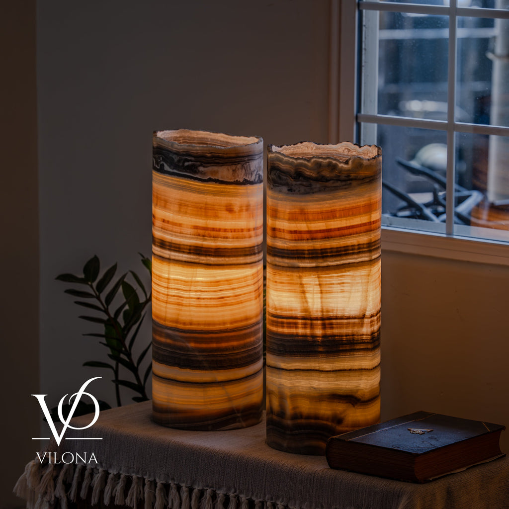 Honeycomb Onyx Live Edge Table Lamp Pair #1