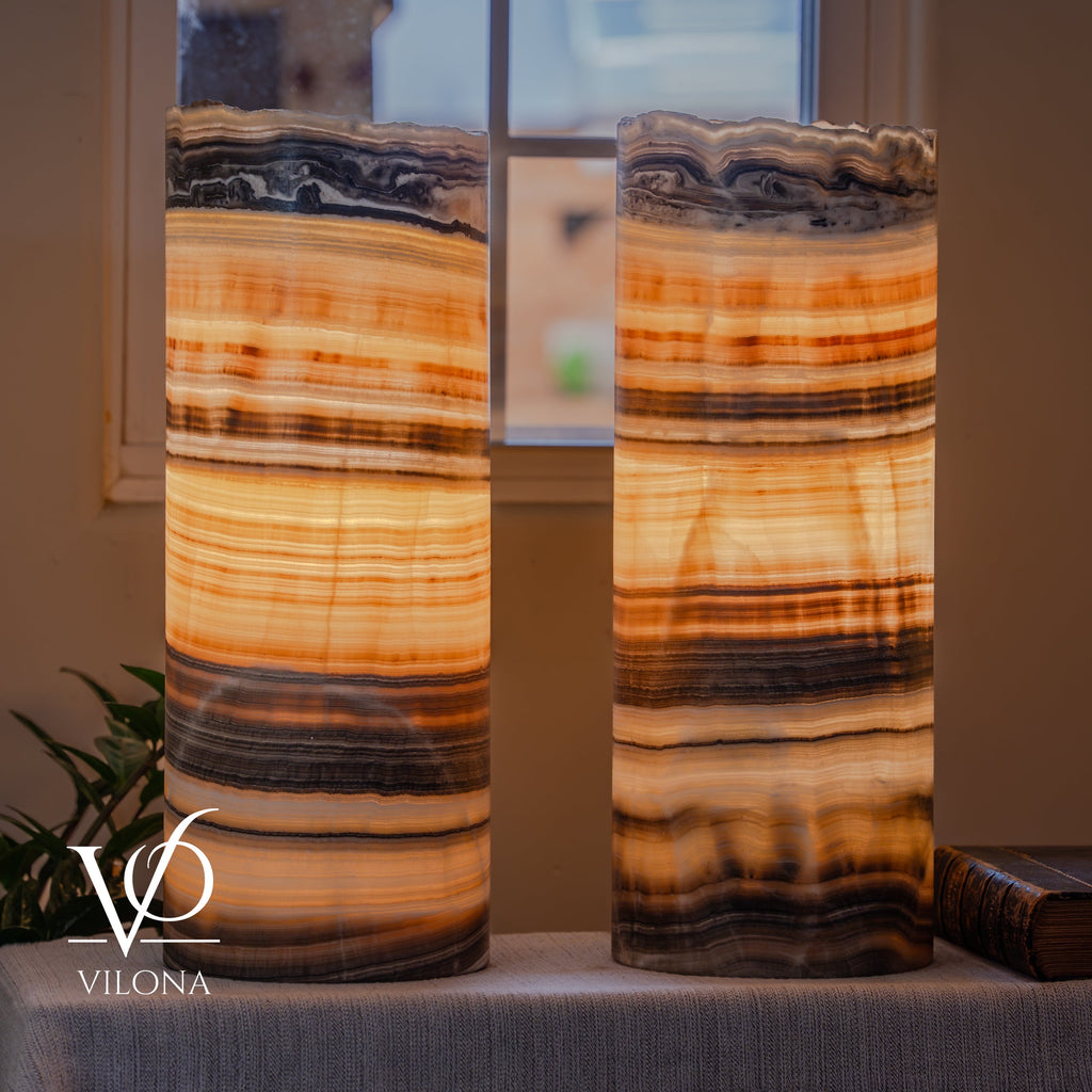 Honeycomb Onyx Live Edge Table Lamp Pair #1