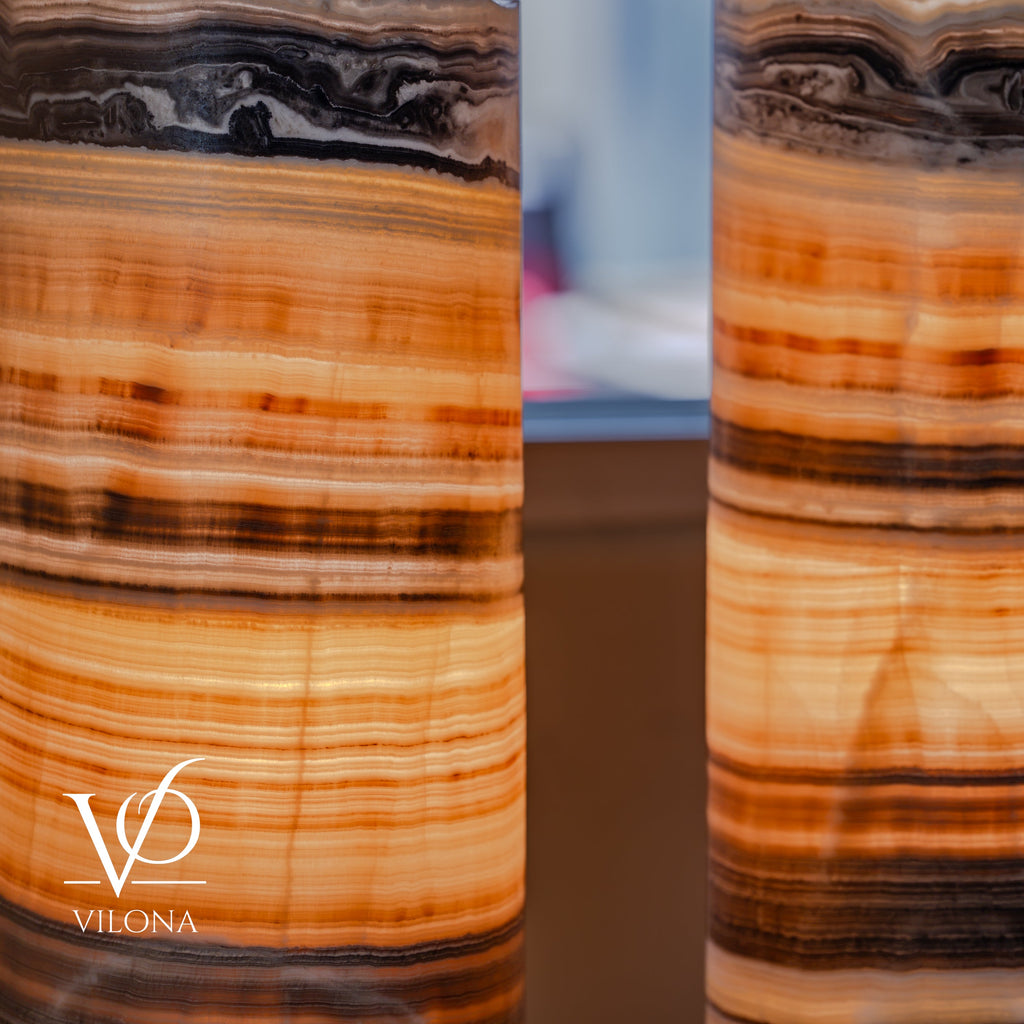 Honeycomb Onyx Live Edge Table Lamp Pair #1