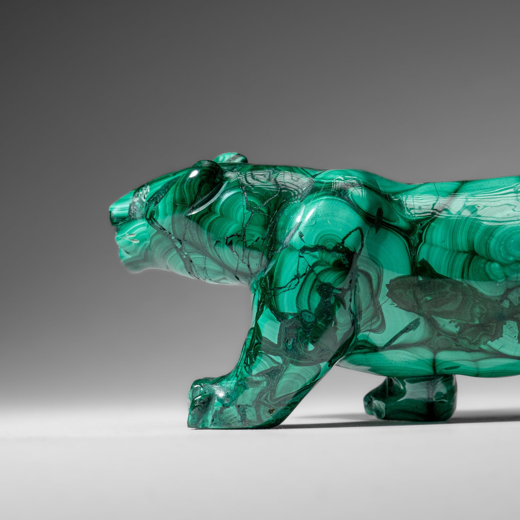 Genuine Polished Malachite Panther Carving (2.2 lbs)