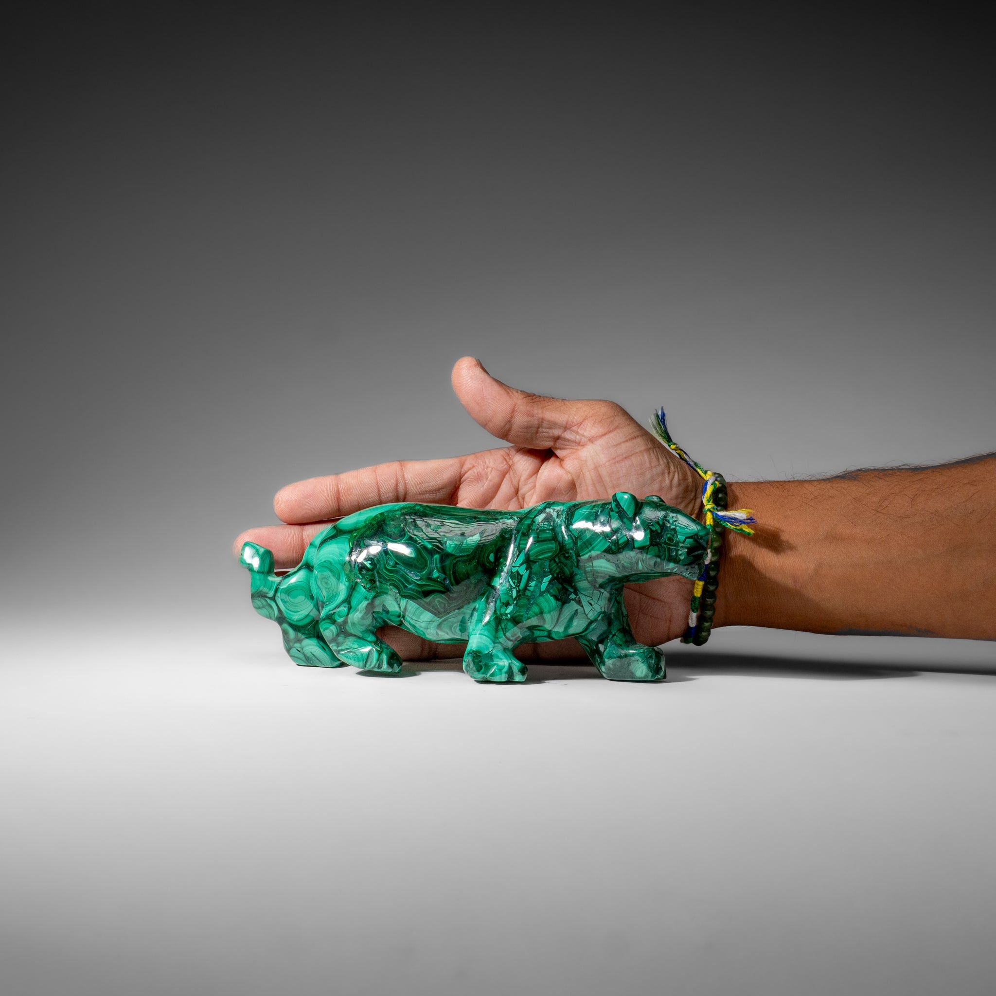 Genuine Polished Malachite Panther Carving (2.2 lbs)