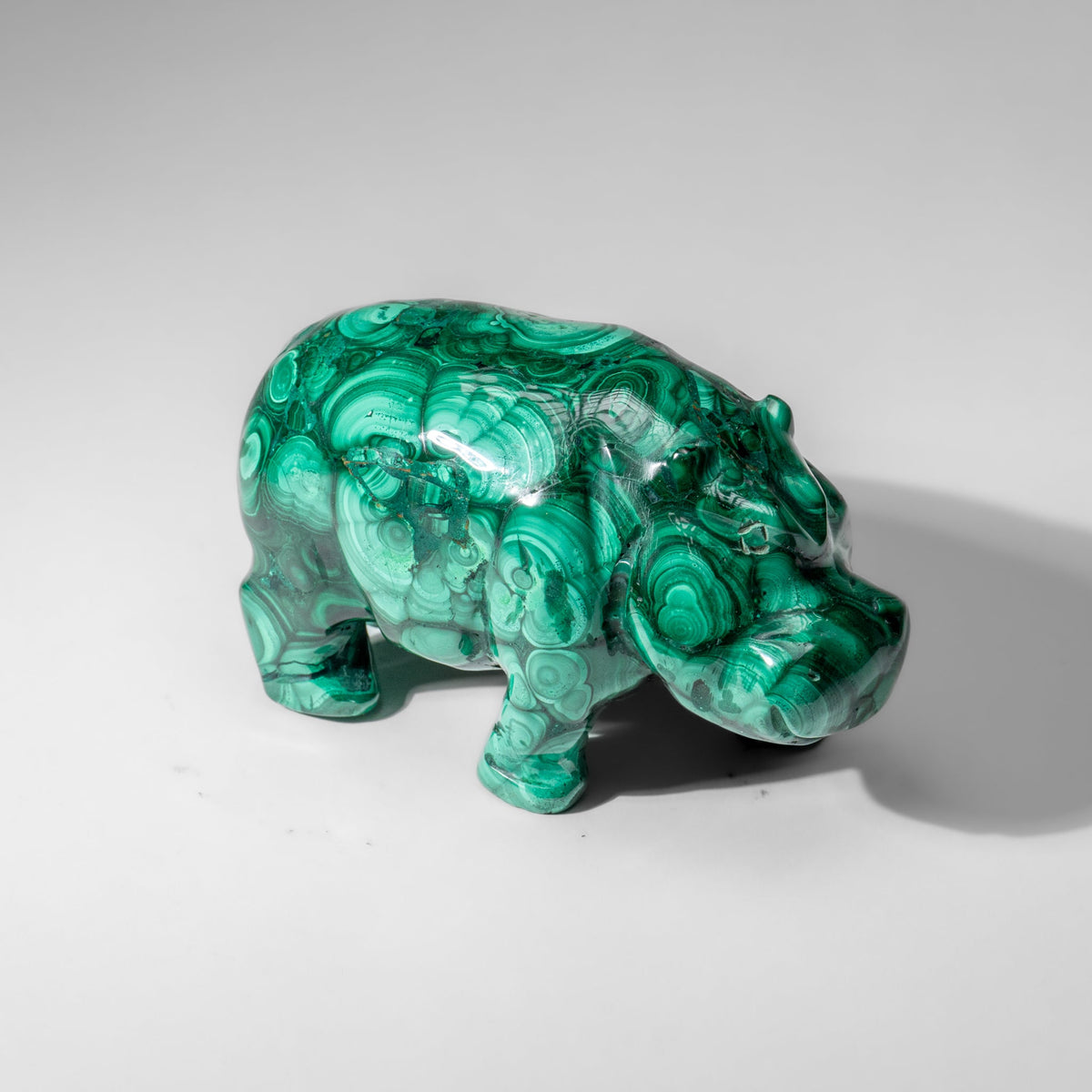 Genuine Polished Malachite Hippo Carving (2.9 lbs)