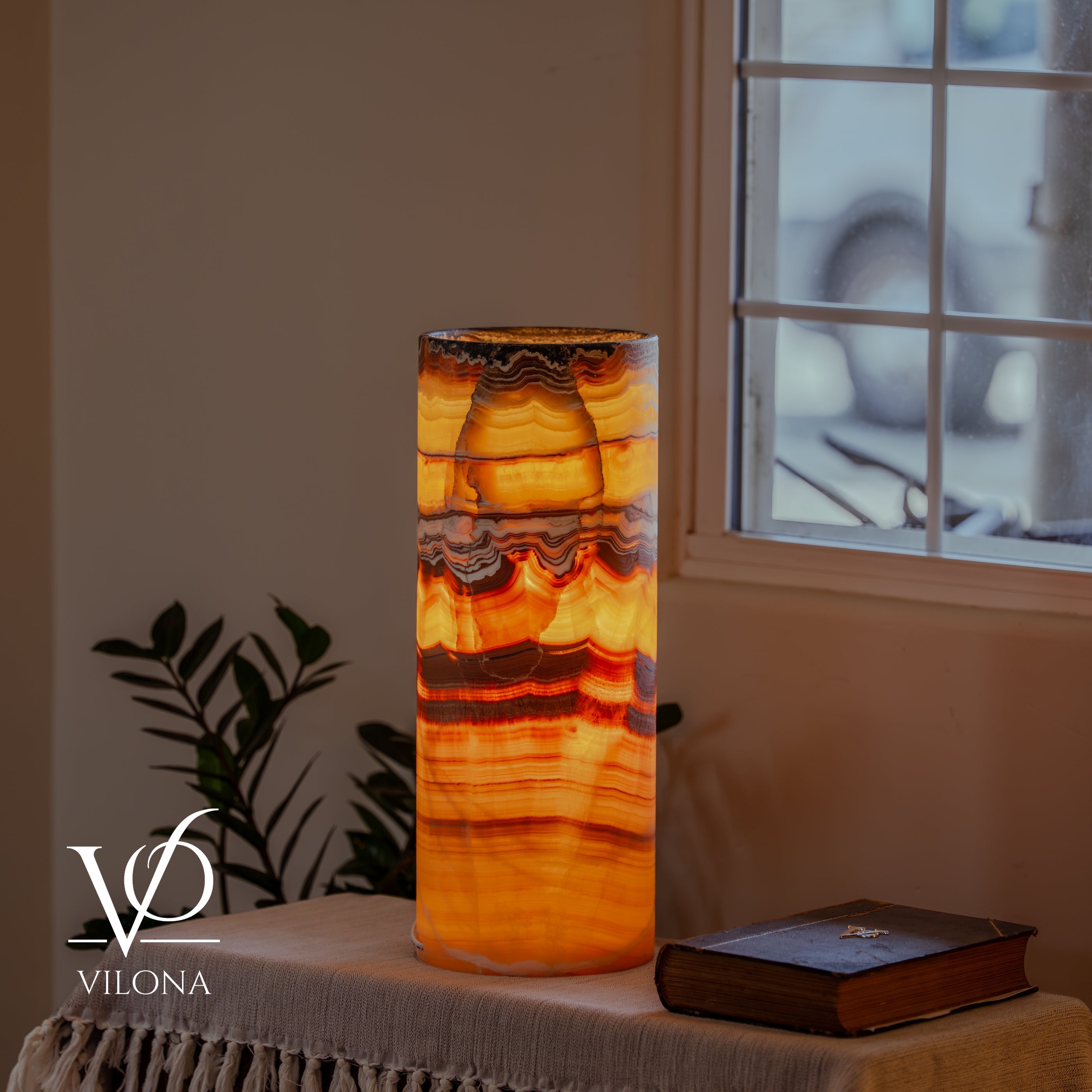 Miami Sunset Onyx Cylinder Table Lamp #1