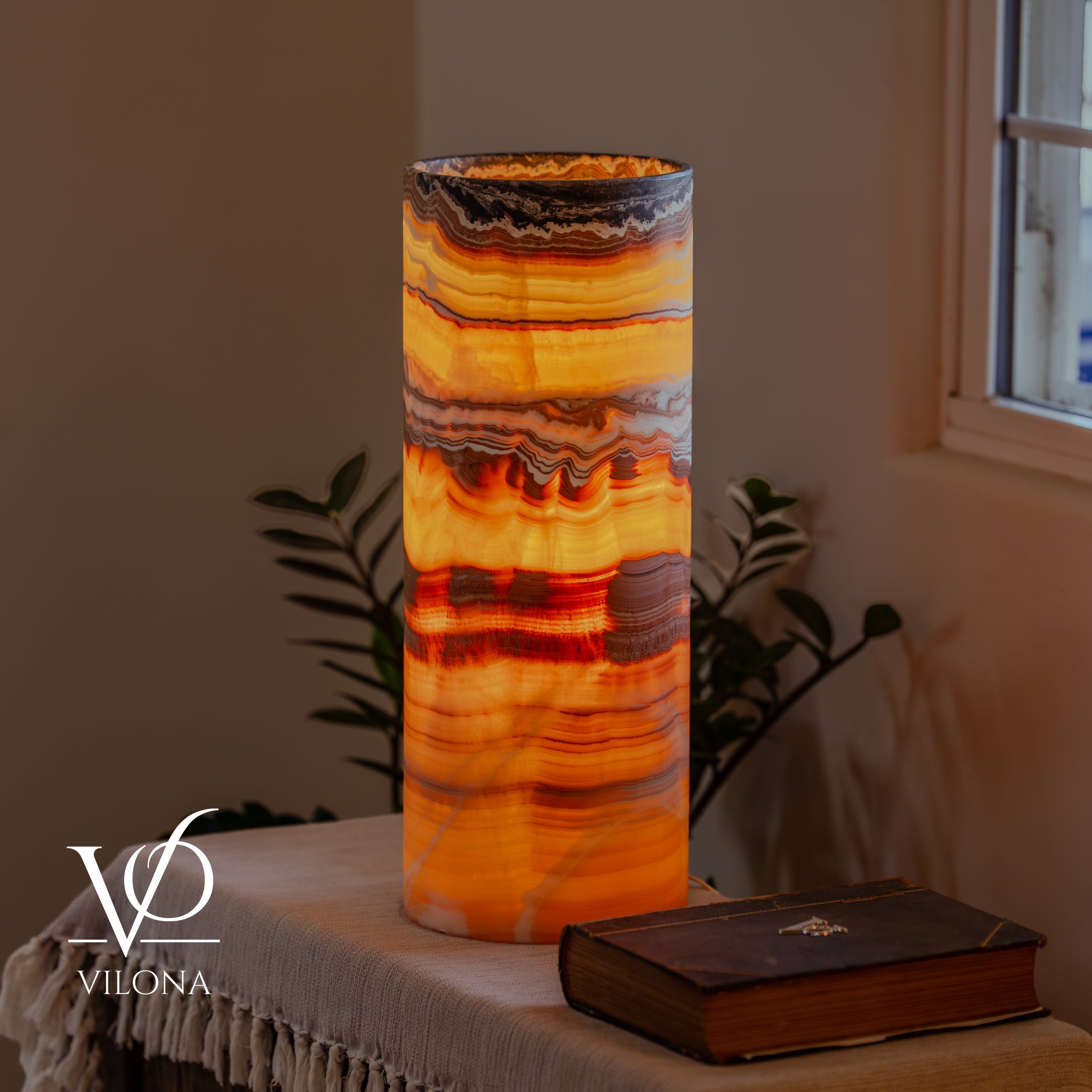 Miami Sunset Onyx Cylinder Table Lamp #1