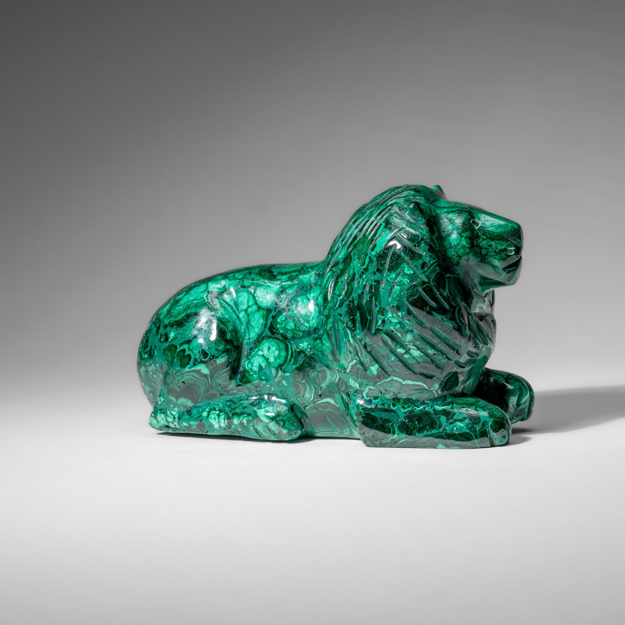 Genuine Polished Malachite Lion Carving (4.2 lbs)