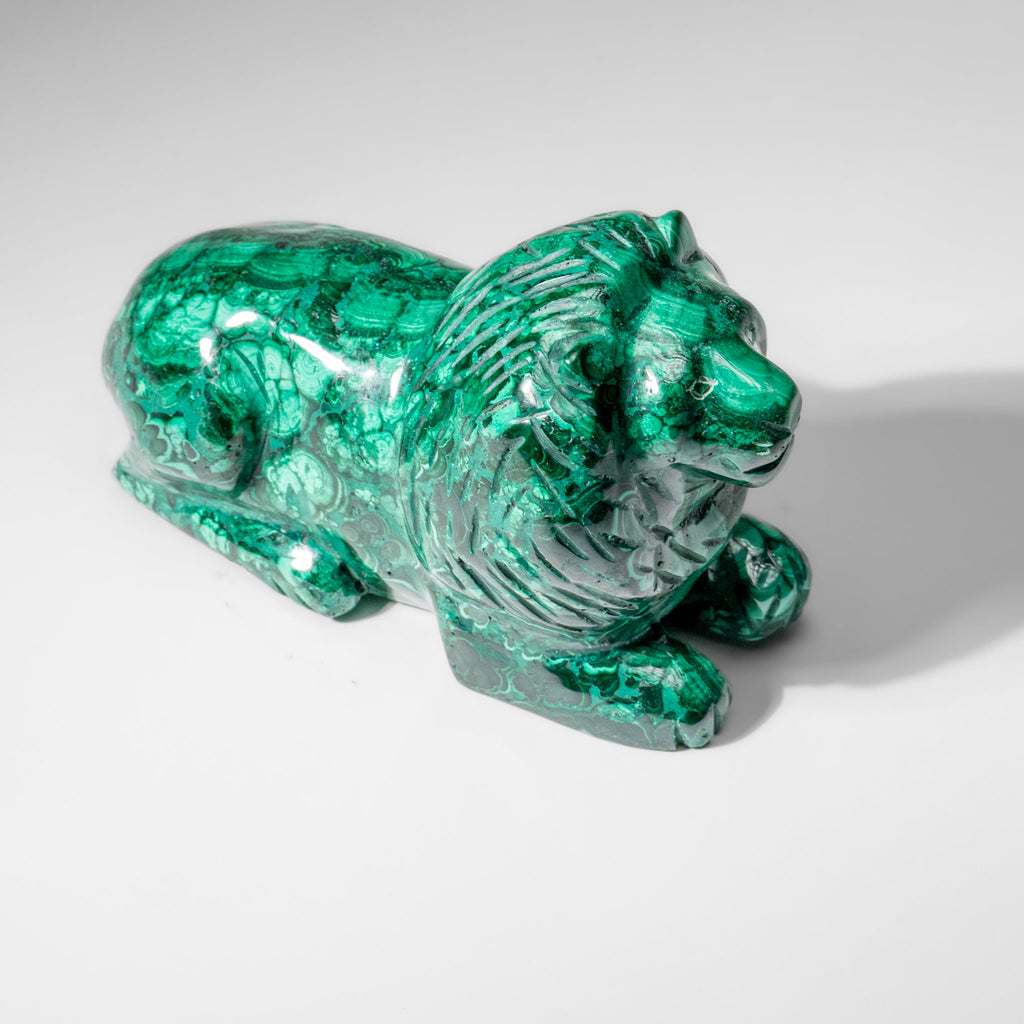 Genuine Polished Malachite Lion Carving (4.2 lbs)