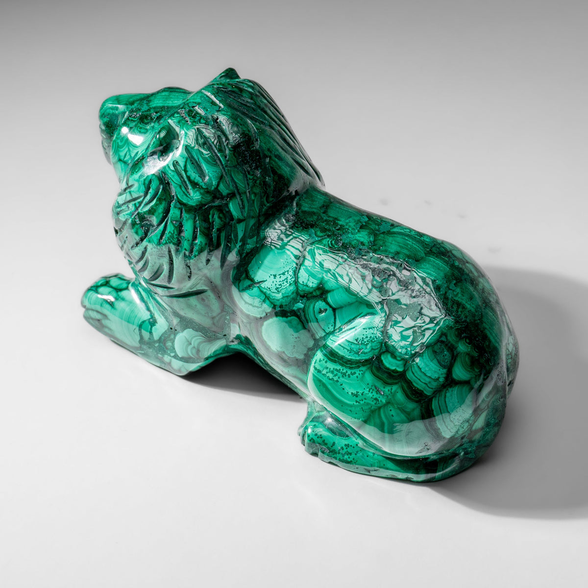Genuine Polished Malachite Lion Carving (4.2 lbs)