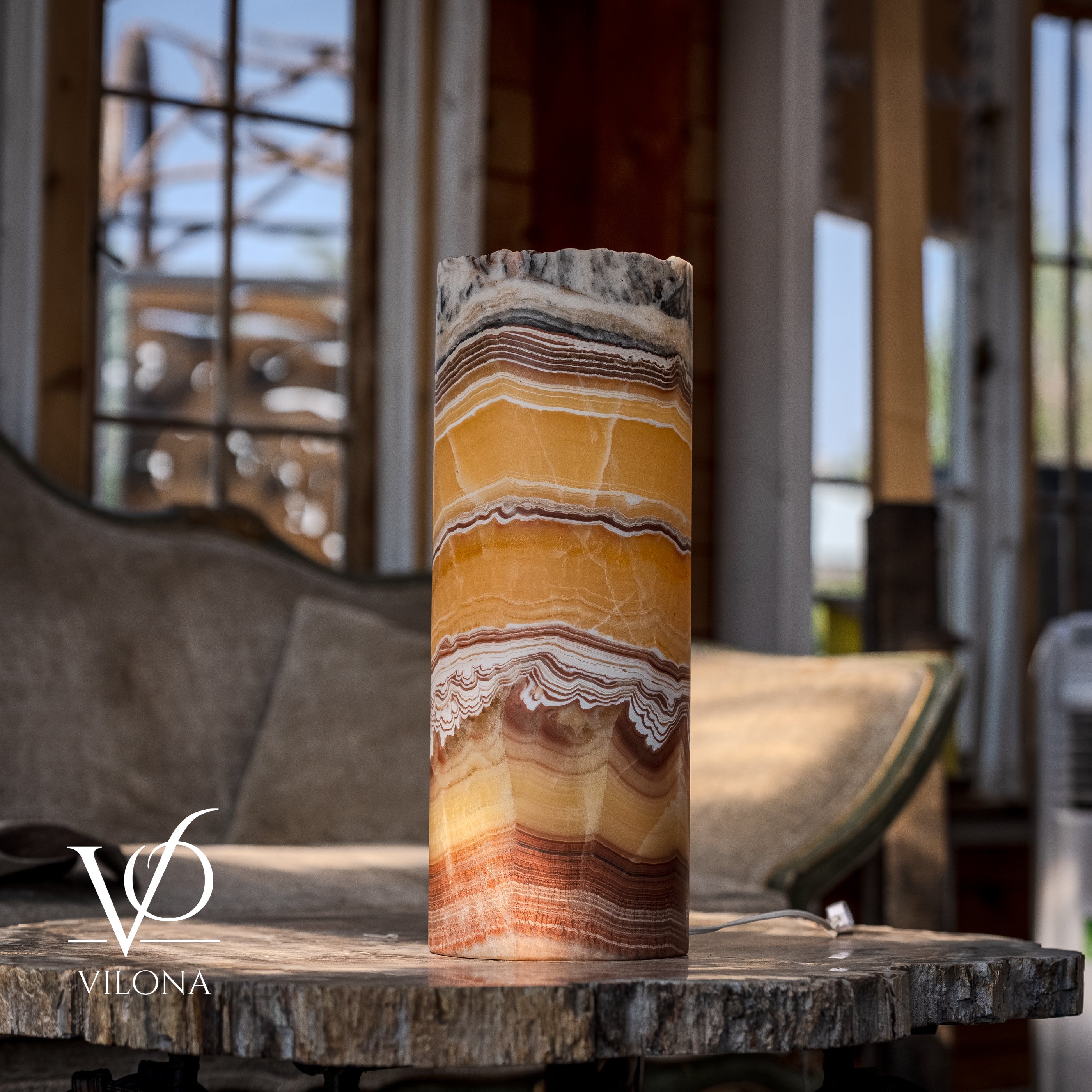 Miami Sunset Onyx Cylinder Live Edge Table Lamp #1