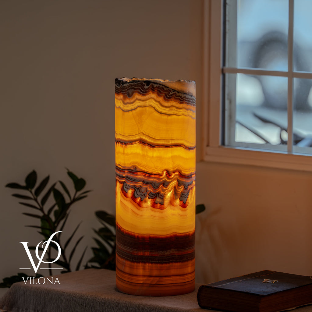 Miami Sunset Onyx Cylinder Live Edge Table Lamp #2